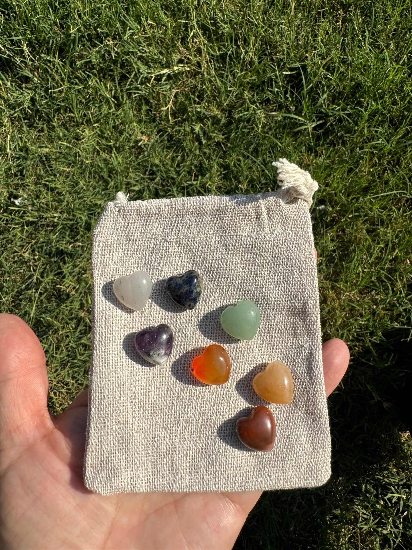 Seven Chakras Hearts set with Pouch