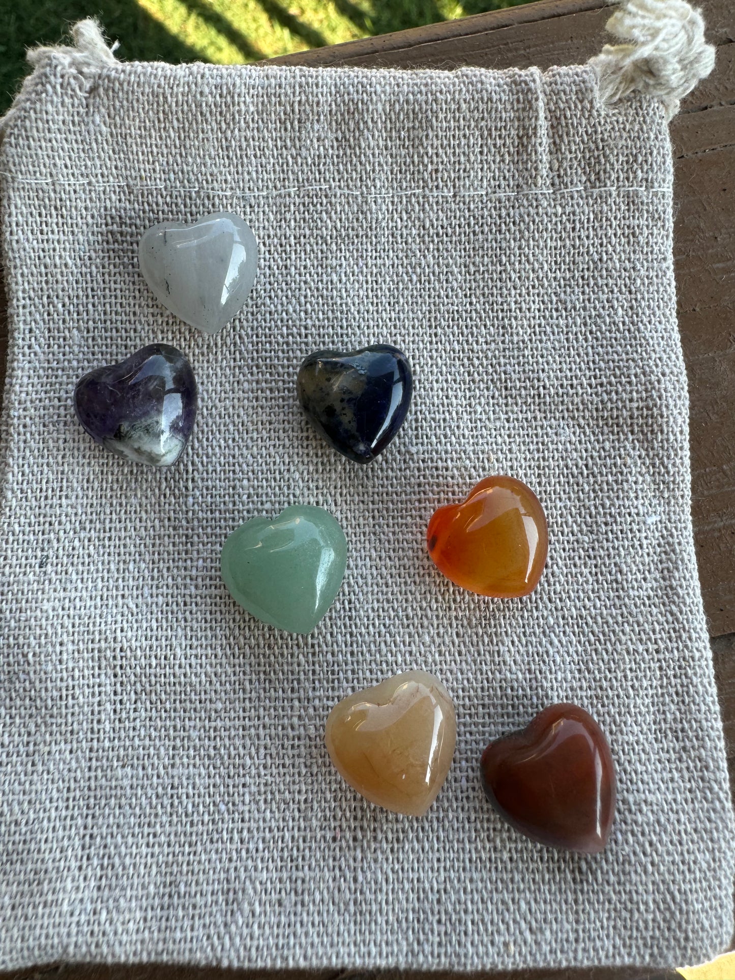 Seven Chakras Hearts set with Pouch