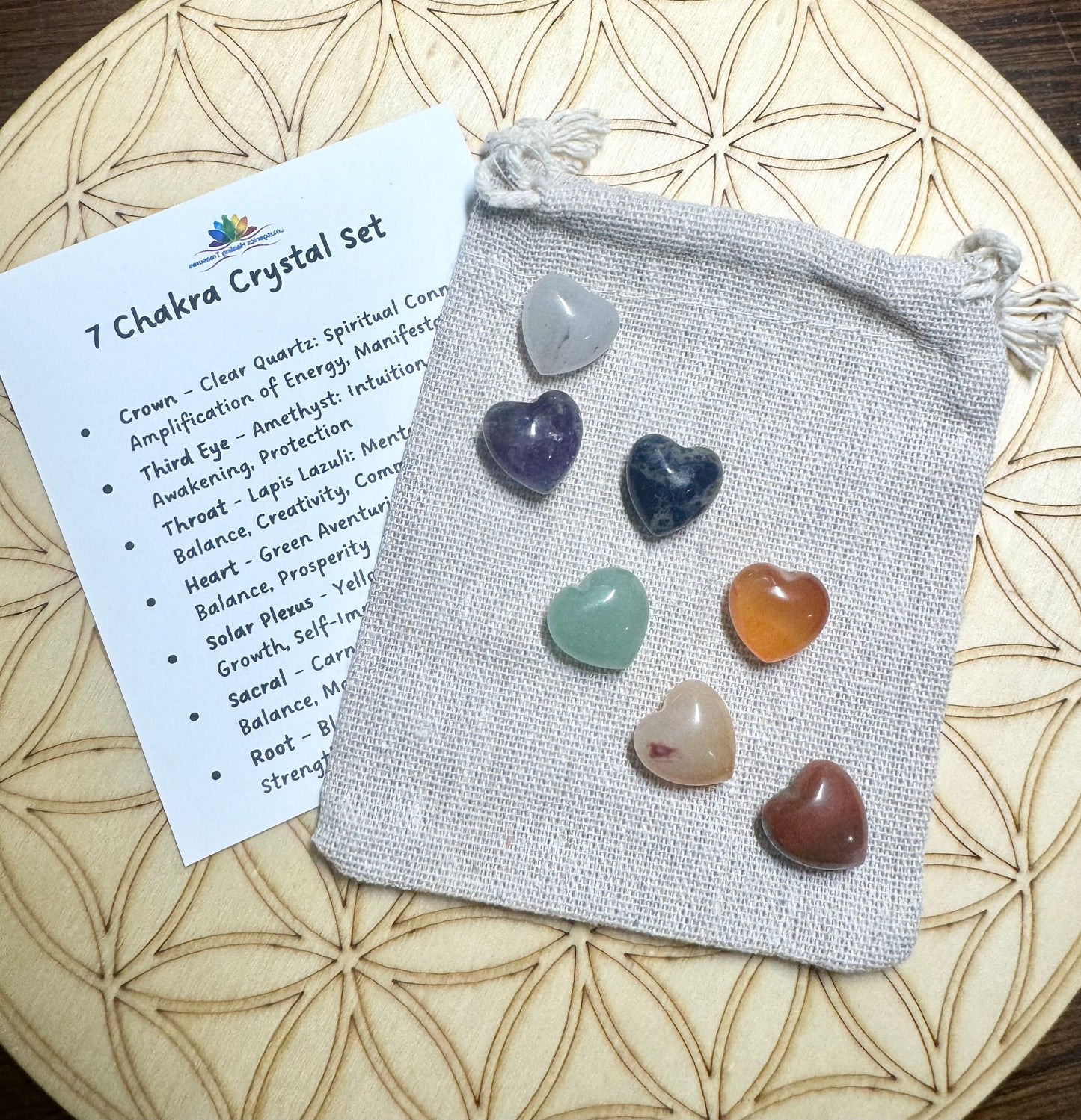 Seven Chakras Hearts set with Pouch