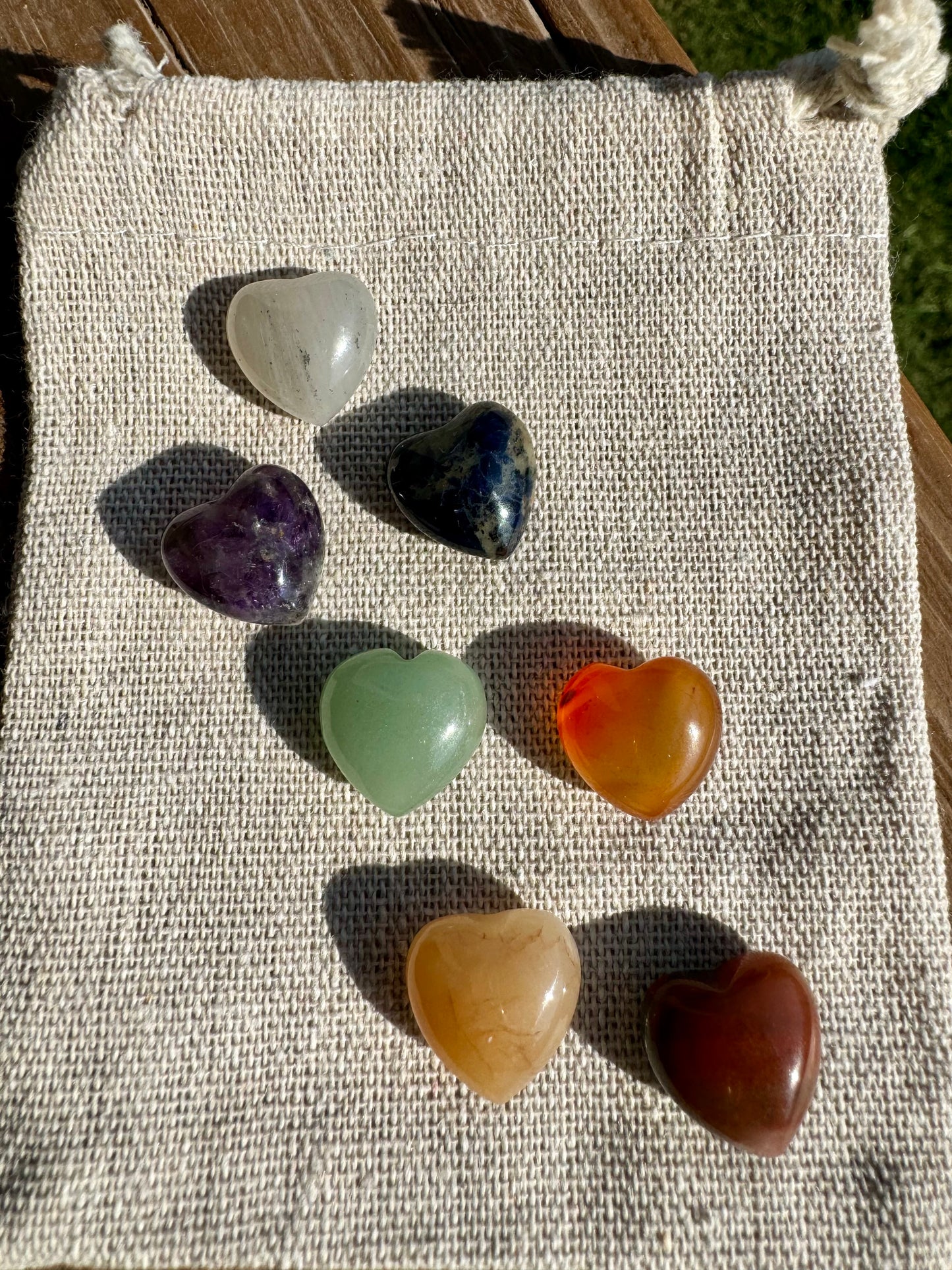 Seven Chakras Hearts set with Pouch