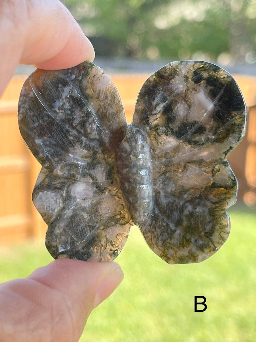 Moss Agate Butterfly Carving