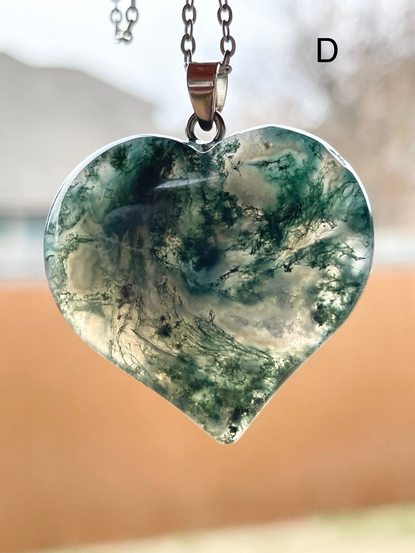 Moss Agate Heart Pendant Necklace