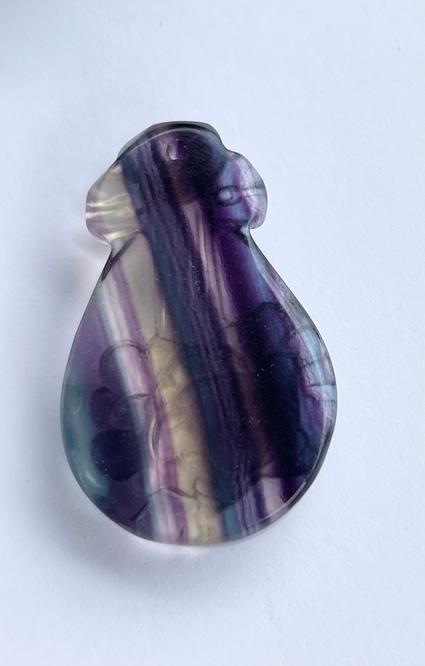 Rainbow Fluorite Pipa Lute Carving