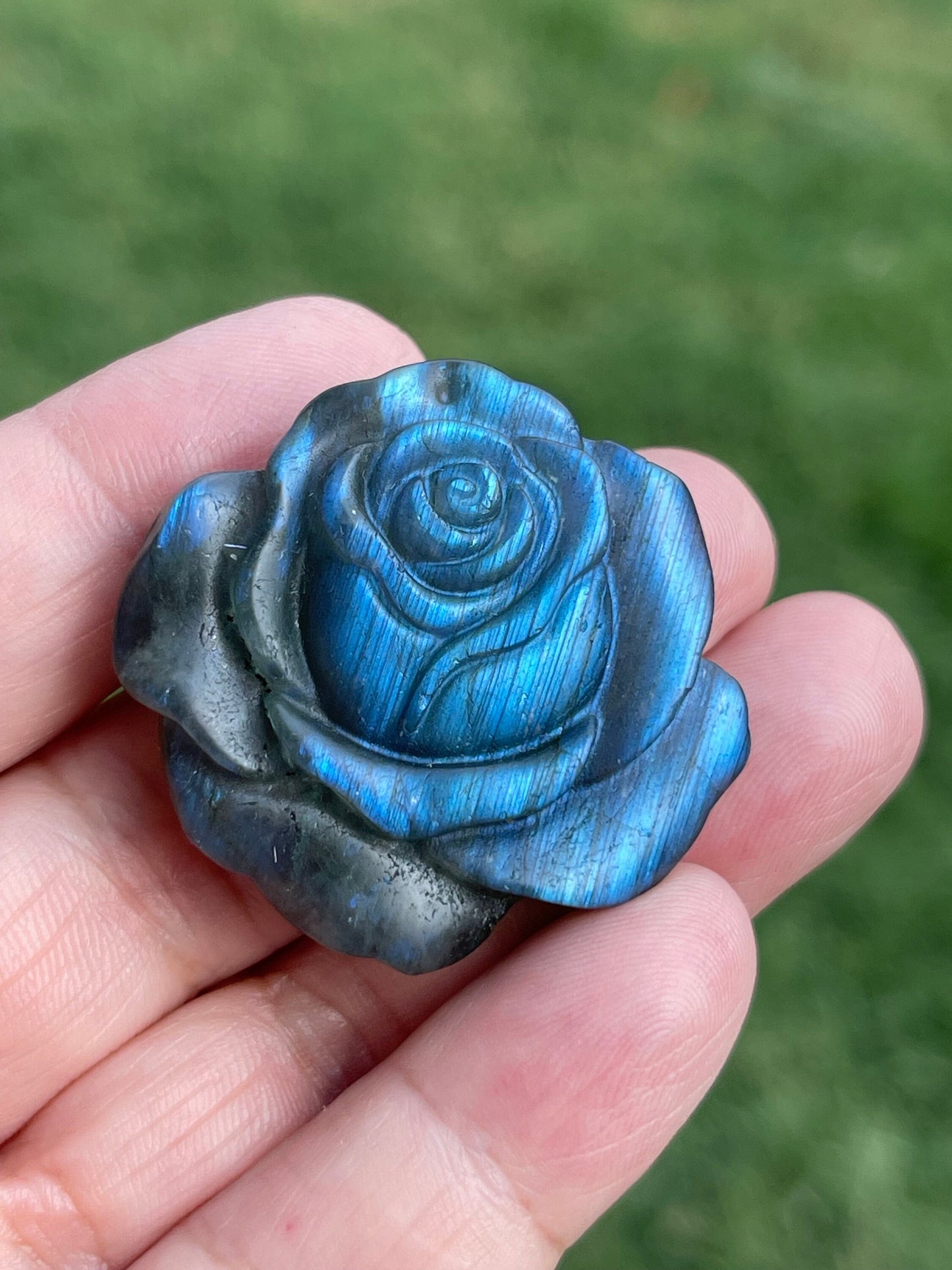 Labradorite Rose Carving - Blue Flash