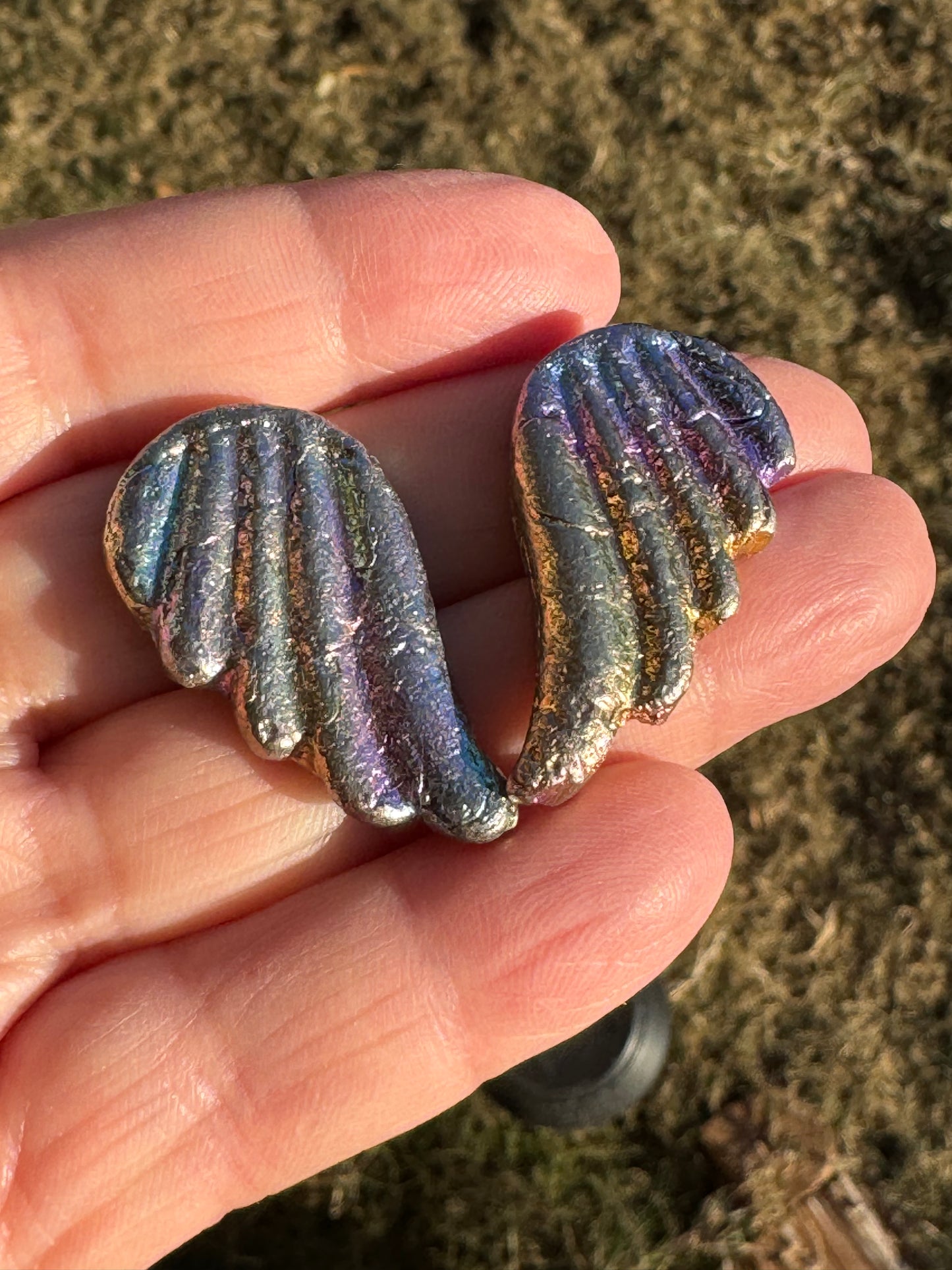 Rainbow Bismuth Angel Wings Carving Set of 2