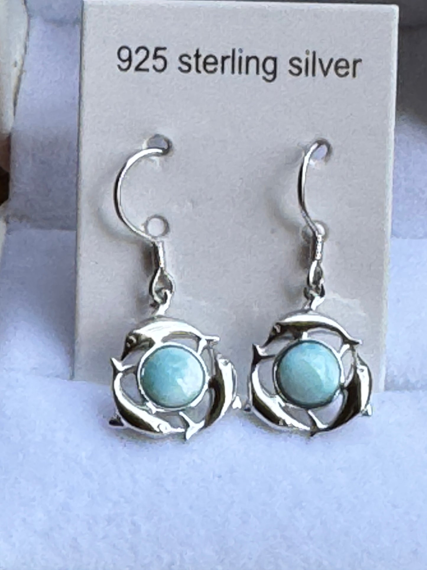 Larimar Dolphin Earrings 925 Sterling Silver