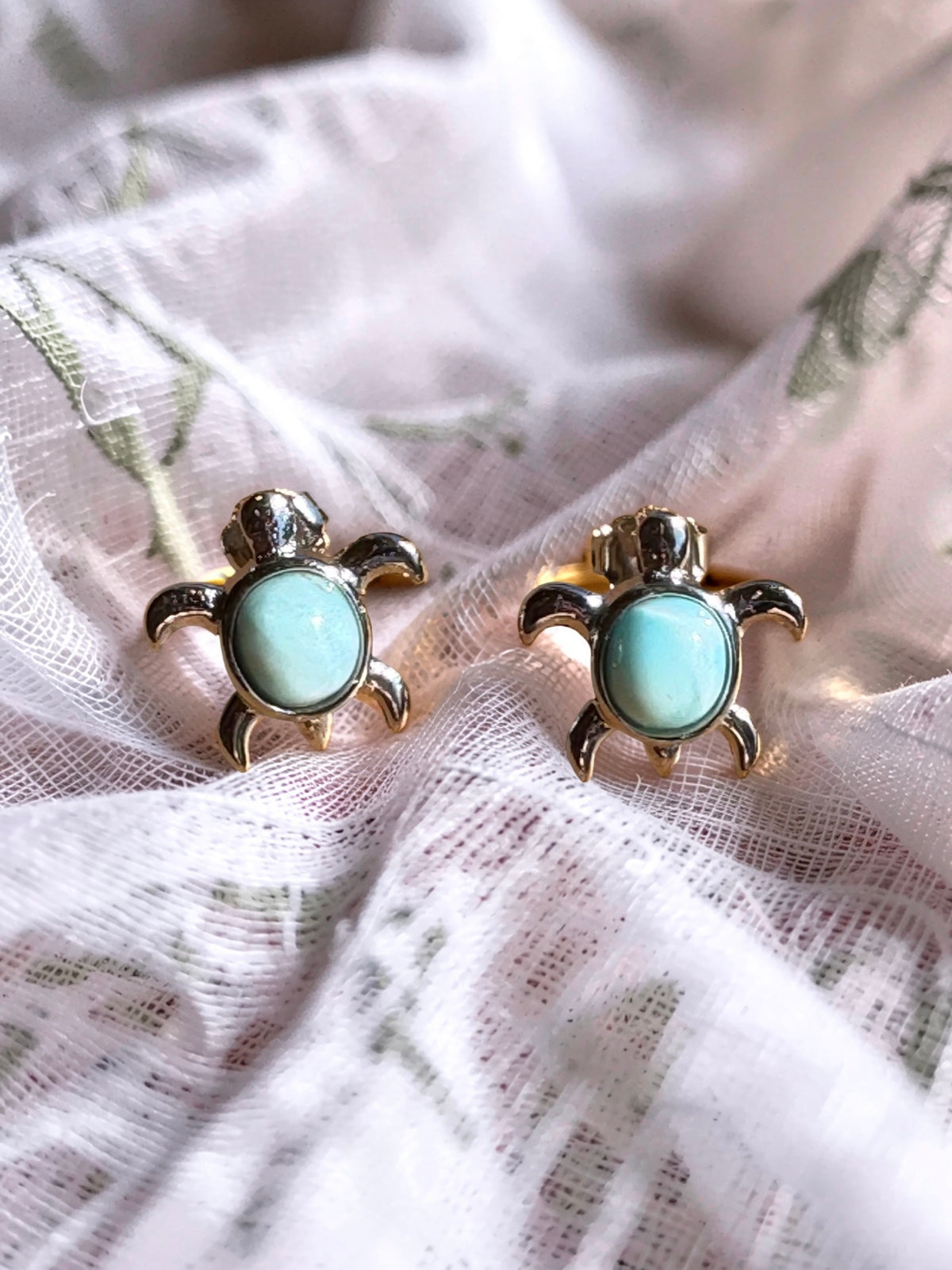 Larimar Sea Turtle Stud Earrings 925 Sterling Silver
