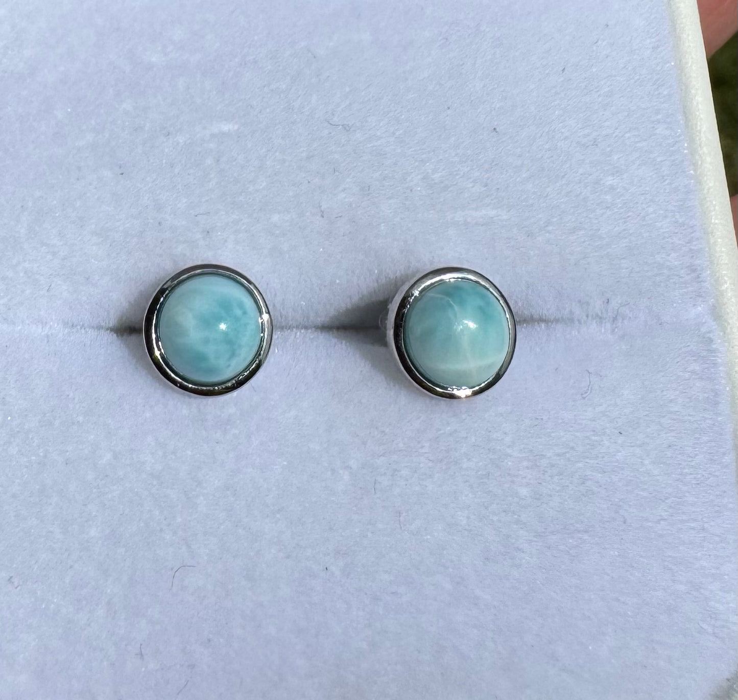 Larimar Round Stud Earrings 925 Sterling Silver