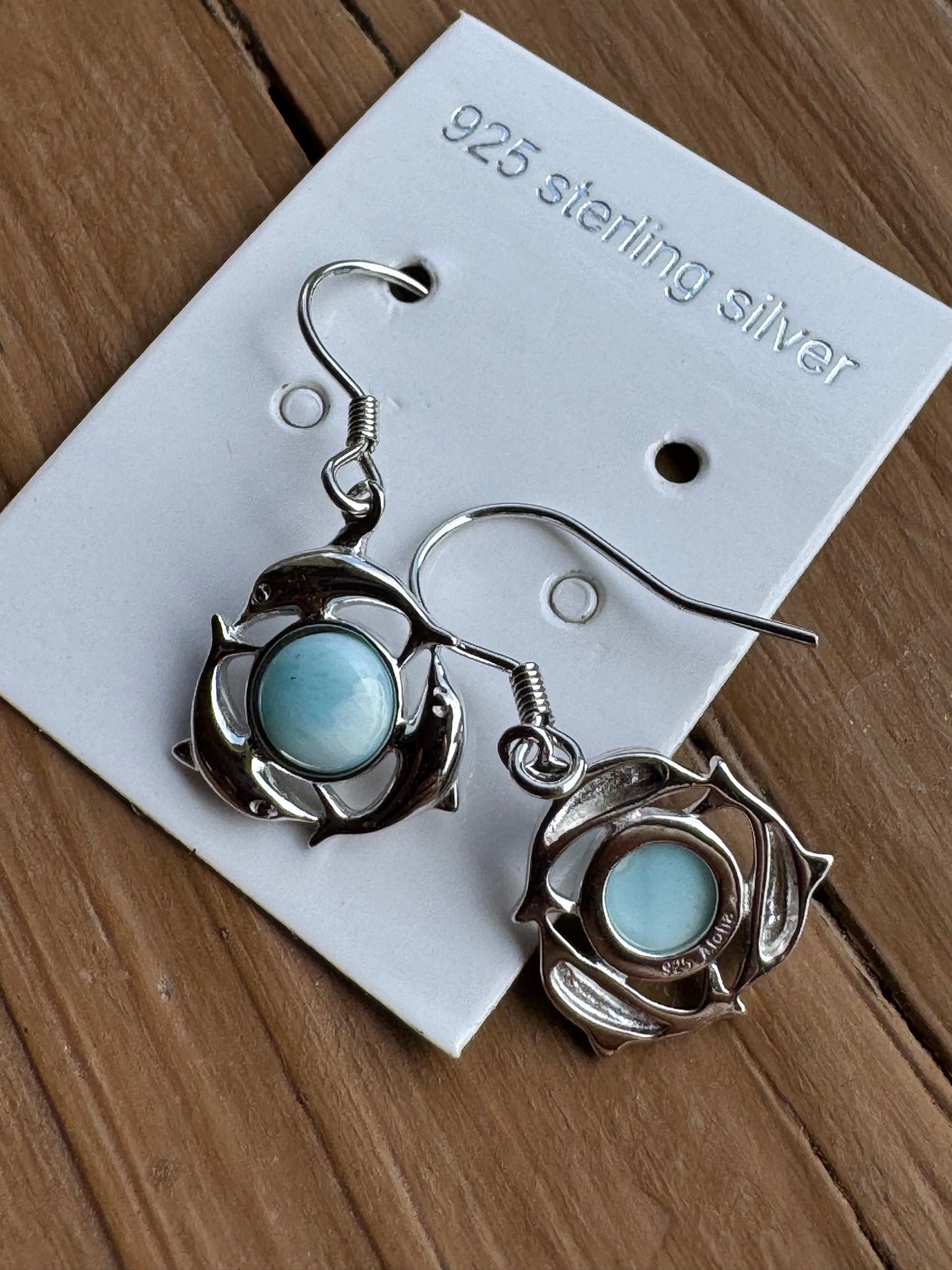 Larimar Dolphin Earrings 925 Sterling Silver