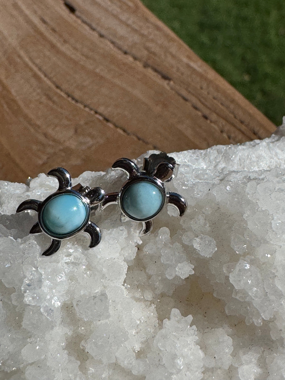 Larimar Sea Turtle Stud Earrings 925 Sterling Silver