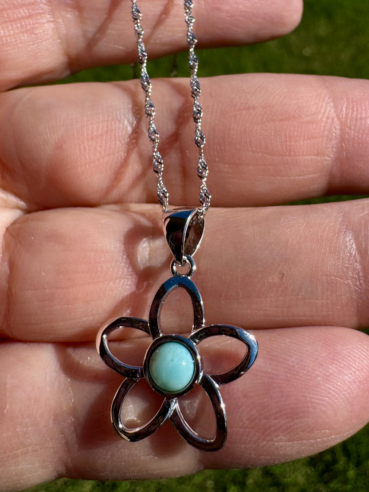Larimar Flower Pendant 925 Sterling Silver - With or Without 925 Sterling Silver Chain