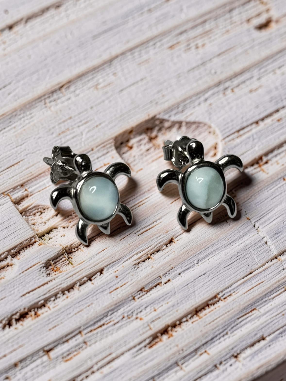 Larimar Sea Turtle Stud Earrings 925 Sterling Silver