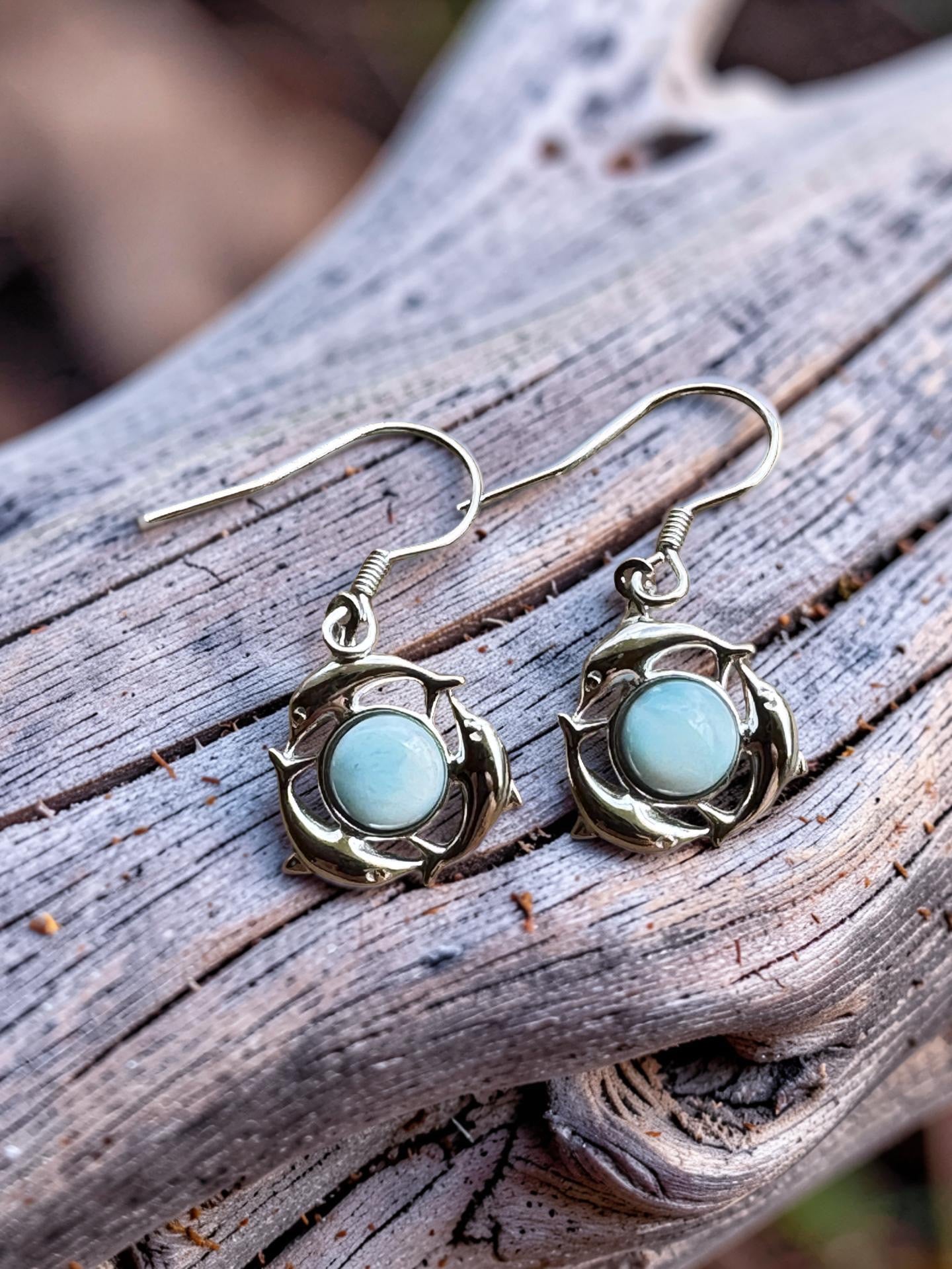 Larimar Dolphin Earrings 925 Sterling Silver