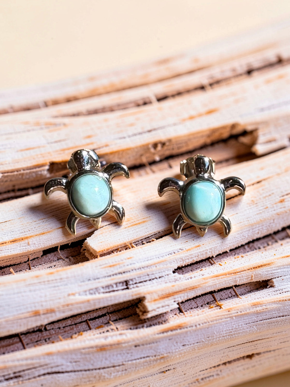 Larimar Sea Turtle Stud Earrings 925 Sterling Silver