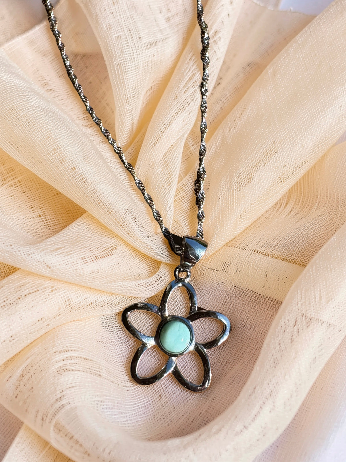 Larimar Flower Pendant 925 Sterling Silver - With or Without 925 Sterling Silver Chain