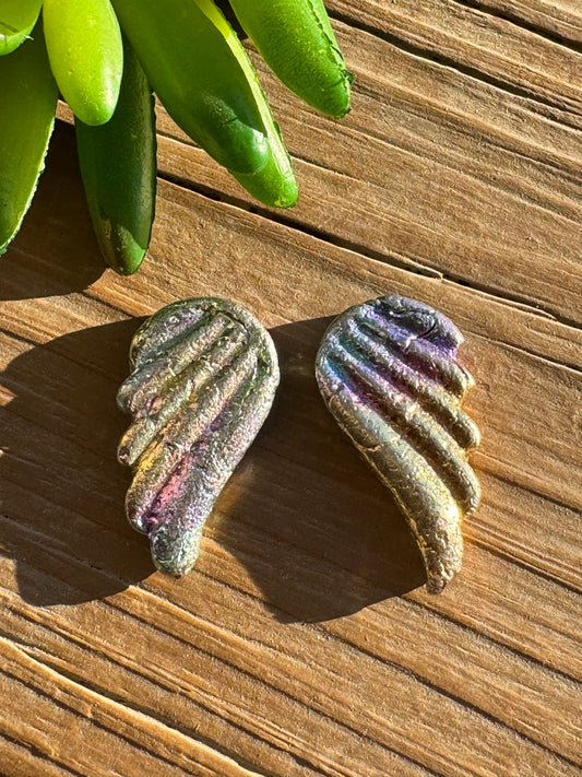 Rainbow Bismuth Angel Wings Carving Set of 2