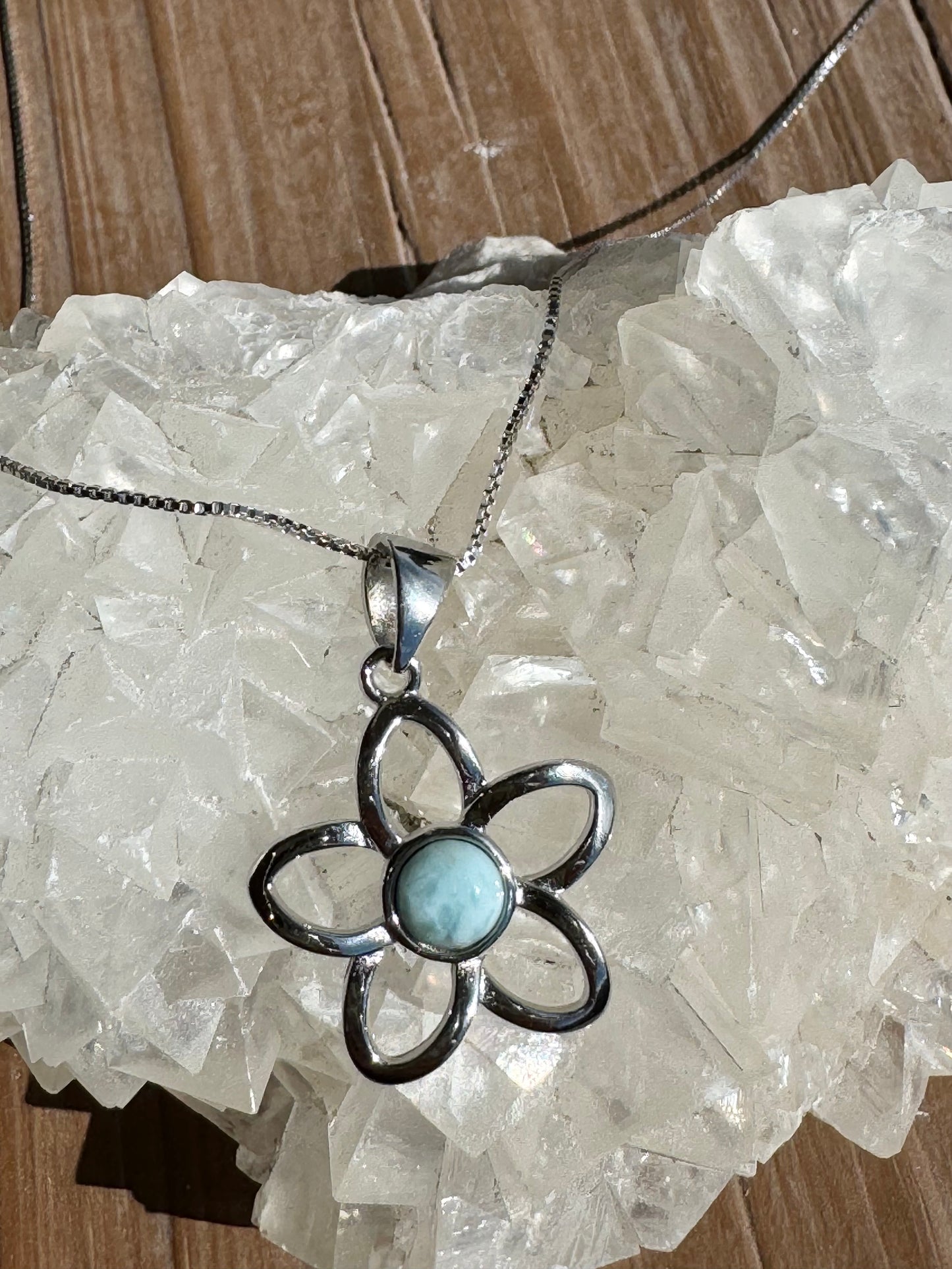 Larimar Flower Pendant 925 Sterling Silver and 925 Sterling Silver Chain