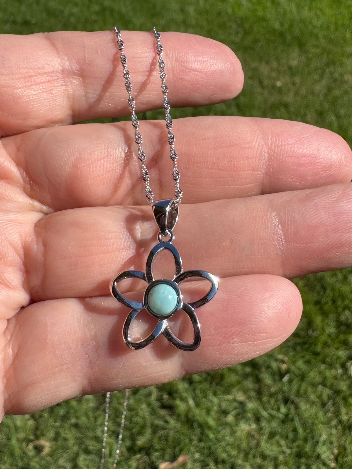 Larimar Flower Pendant 925 Sterling Silver - With or Without 925 Sterling Silver Chain