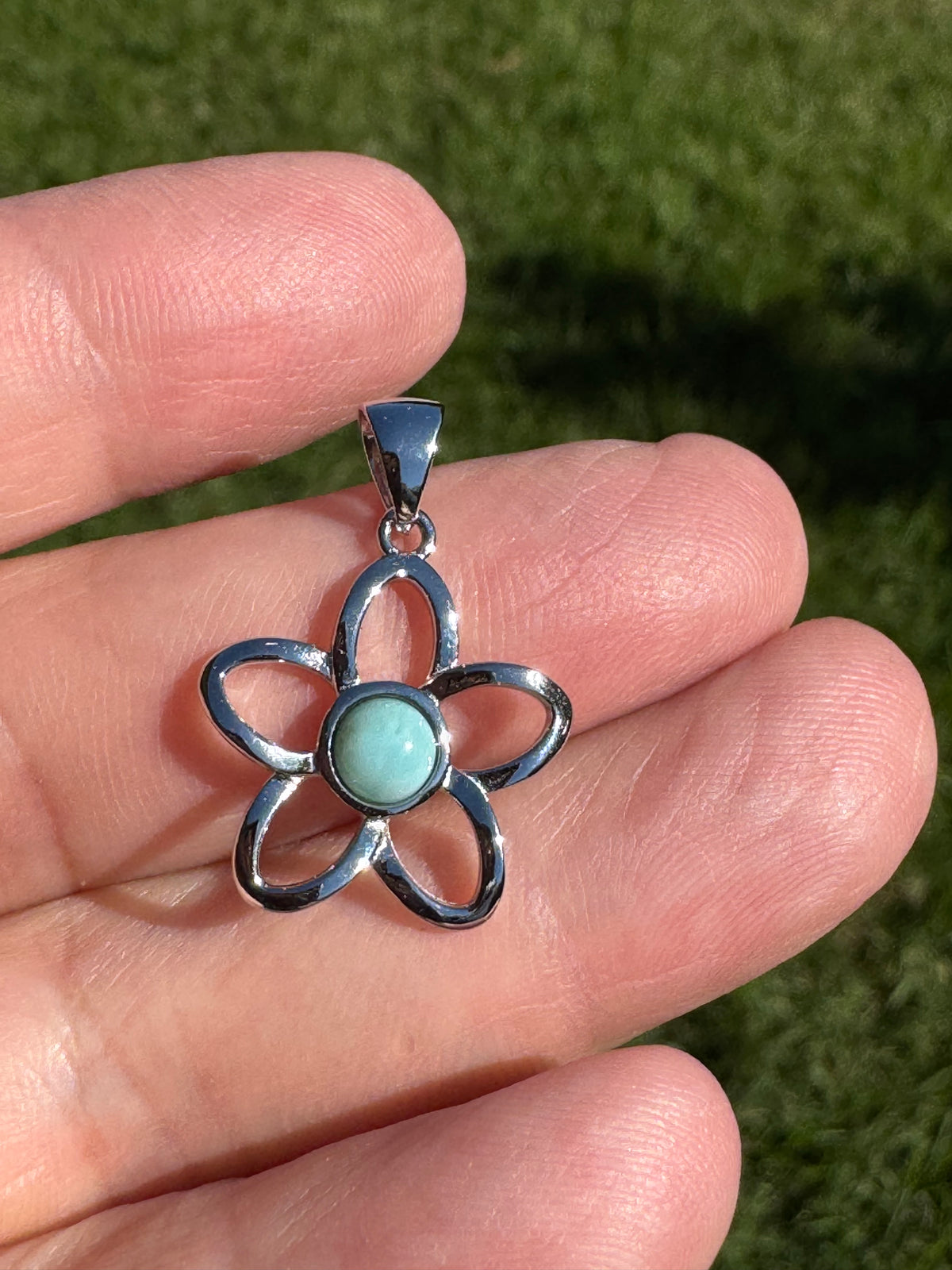 Larimar Flower Pendant 925 Sterling Silver - With or Without 925 Sterling Silver Chain