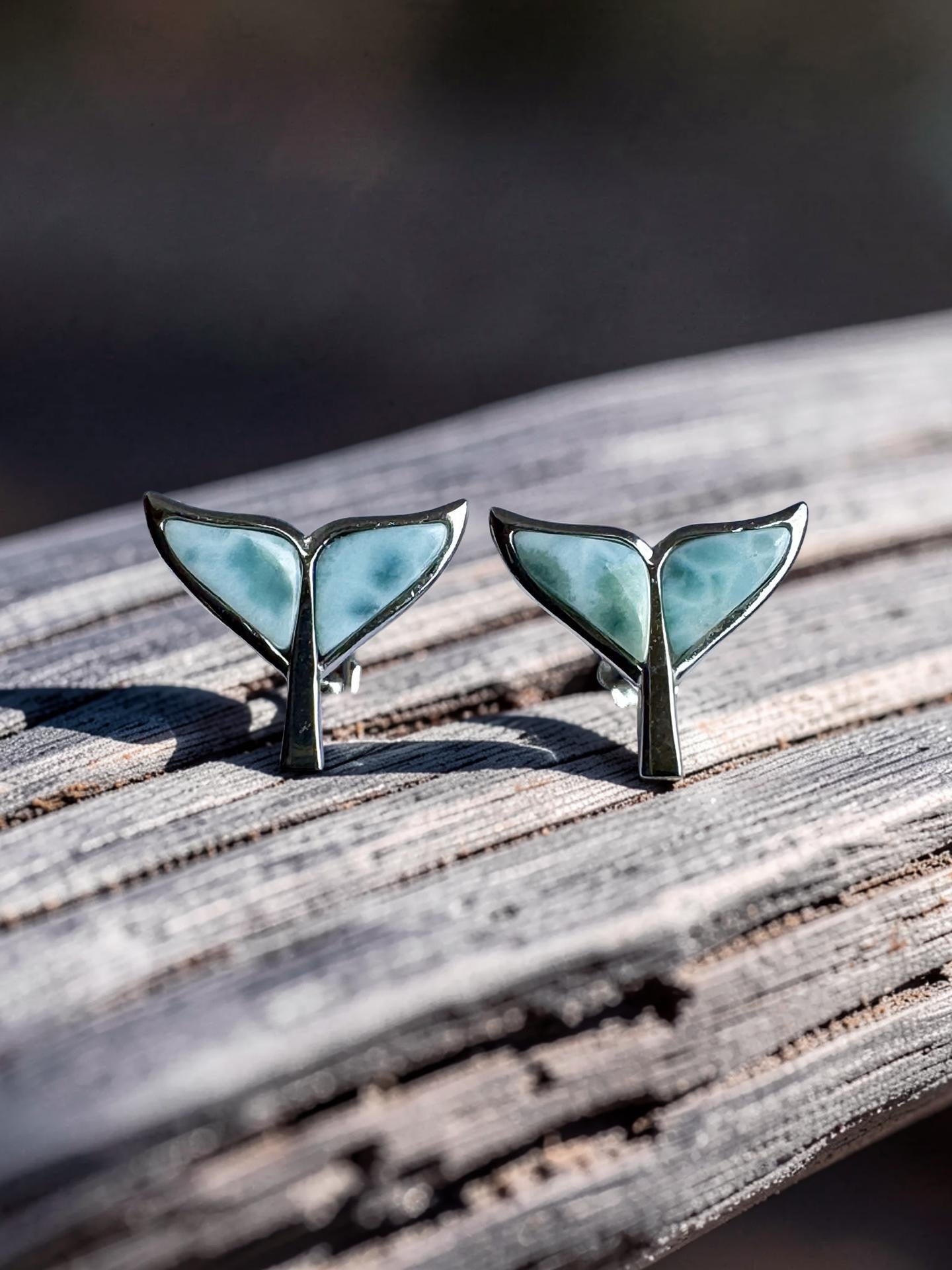 Larimar Dolphin Tail Stud Earrings 925 Sterling Silver