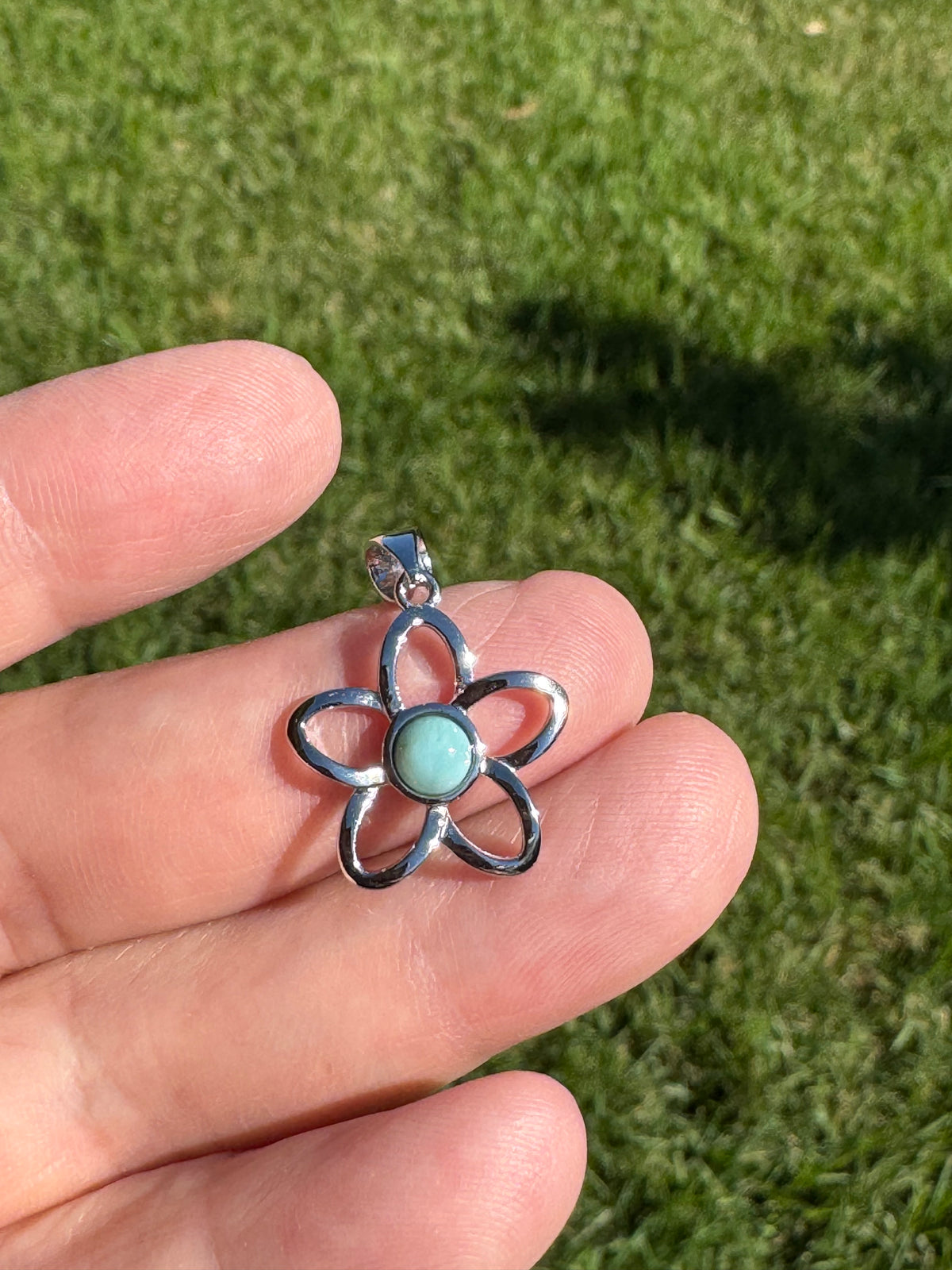 Larimar Flower Pendant 925 Sterling Silver - With or Without 925 Sterling Silver Chain