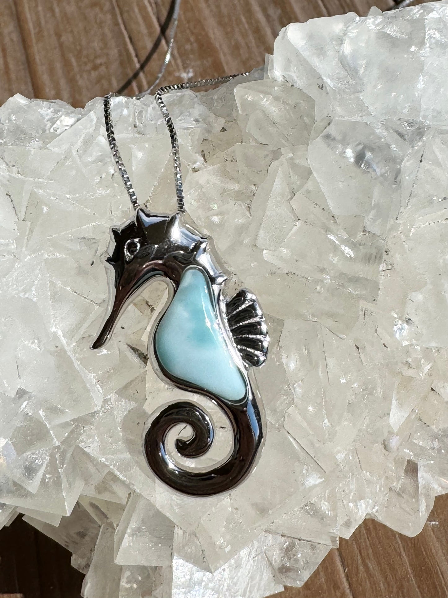 Larimar Seahorse Pendant 925 Sterling Silver and 925 Sterling Silver Chain