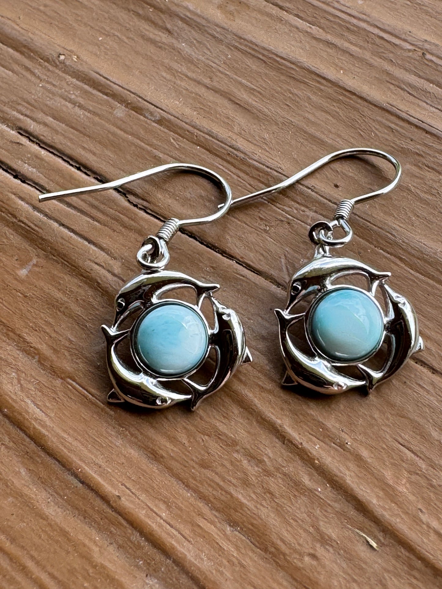 Larimar Dolphin Earrings 925 Sterling Silver