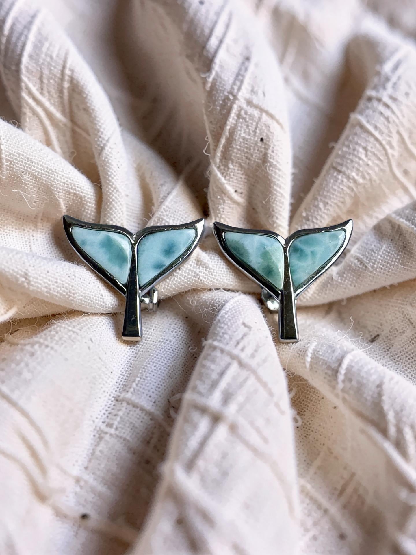 Larimar Dolphin Tail Stud Earrings 925 Sterling Silver
