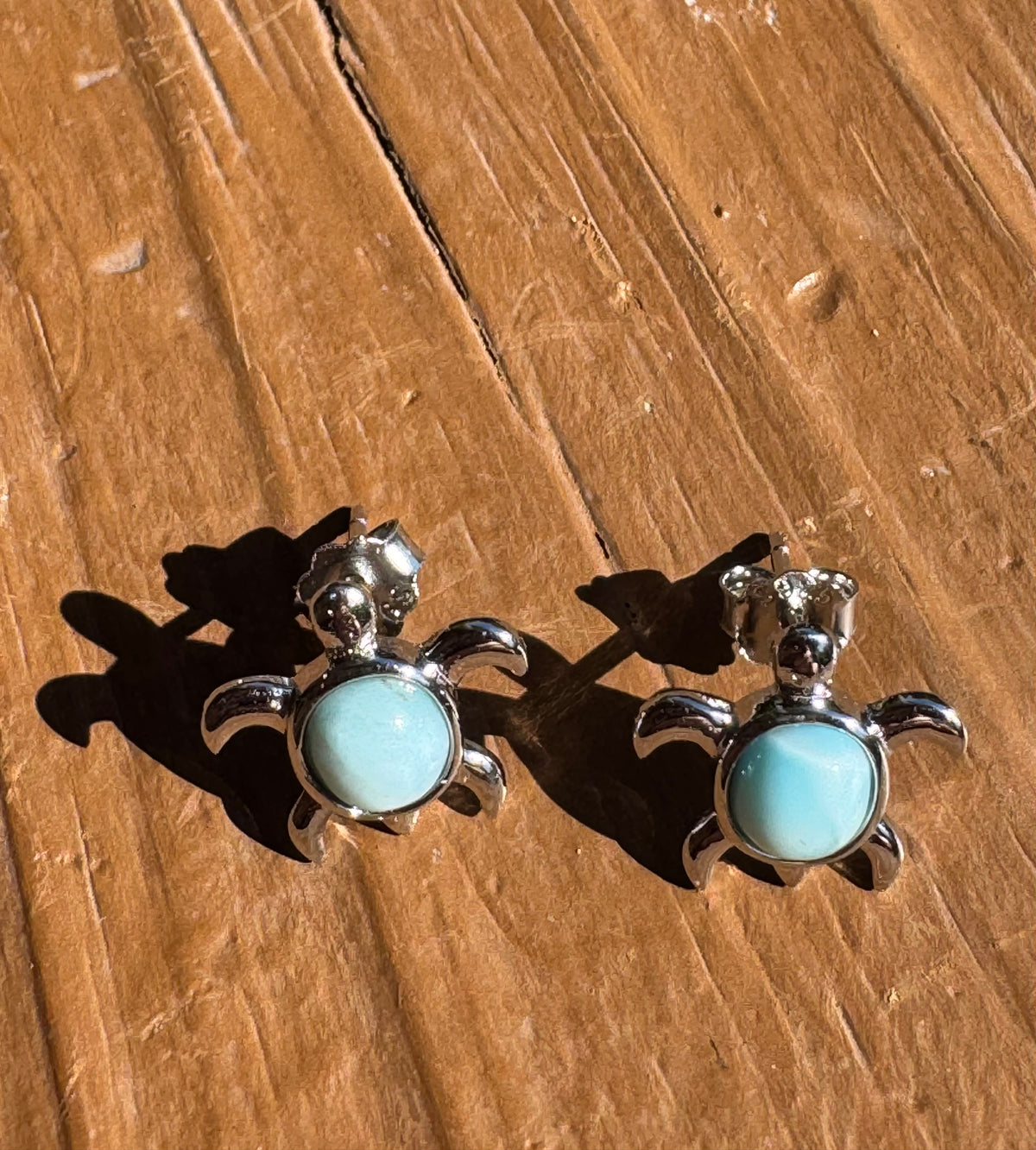 Larimar Sea Turtle Stud Earrings 925 Sterling Silver