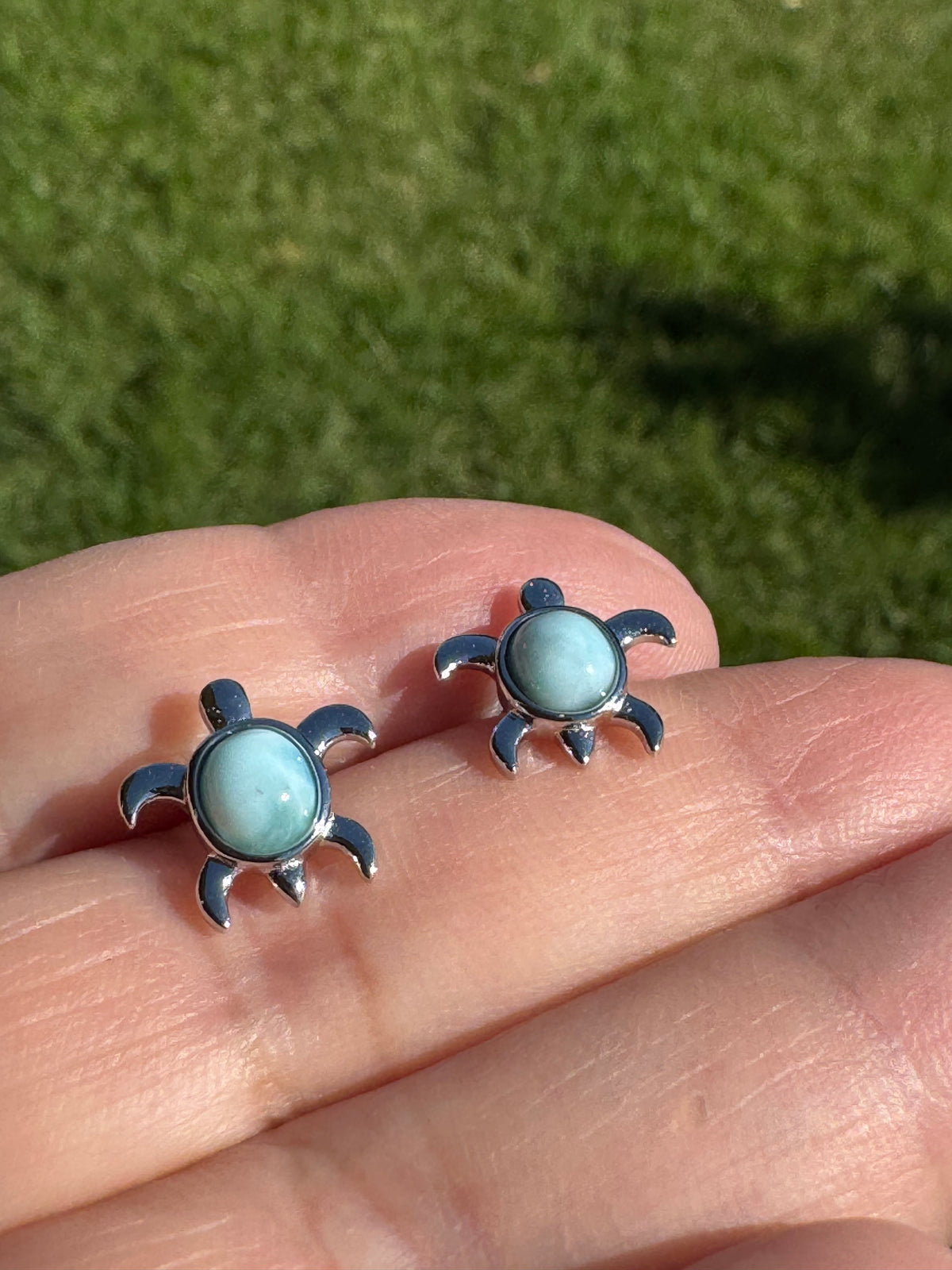 Larimar Sea Turtle Stud Earrings 925 Sterling Silver