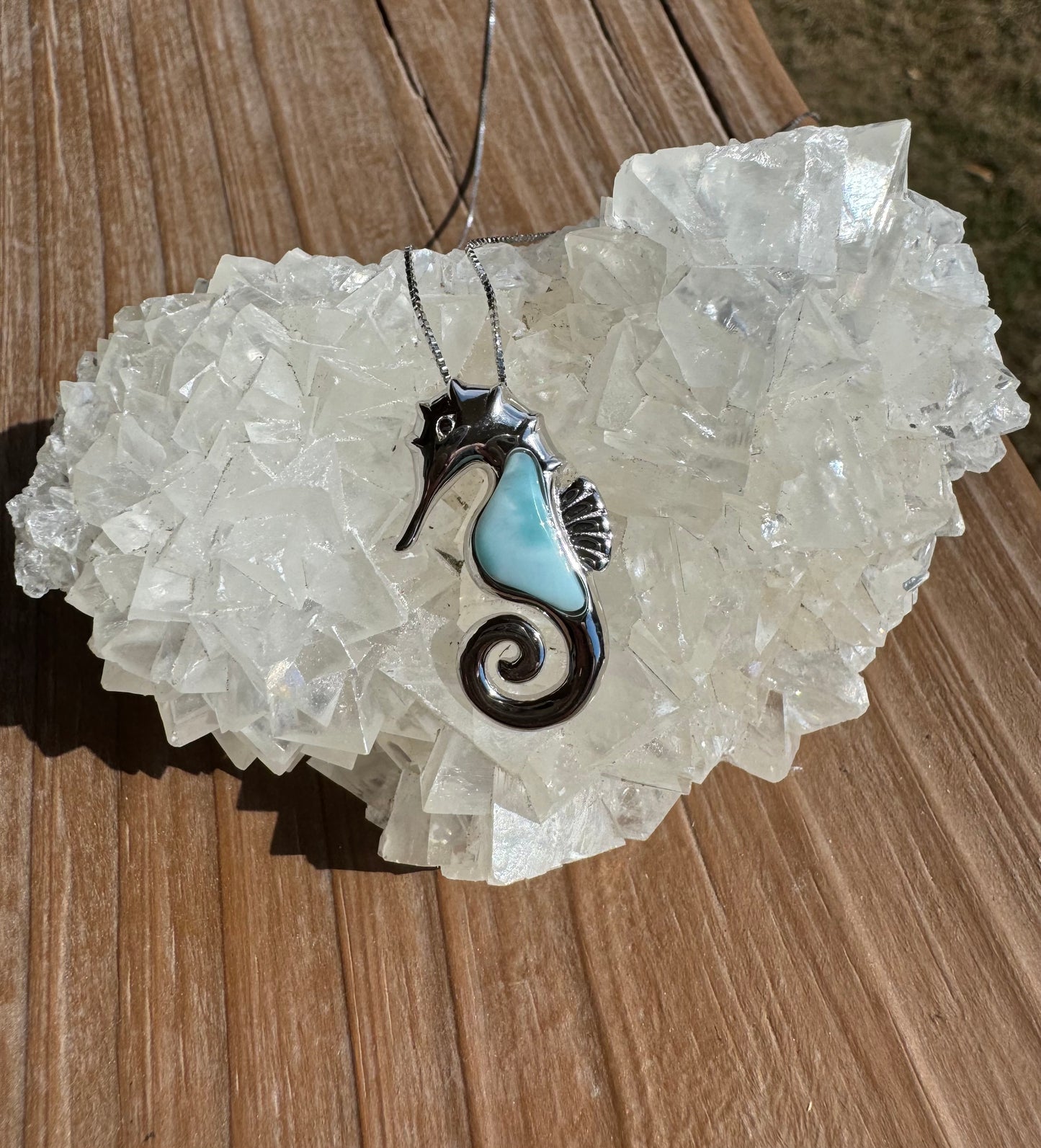 Larimar Seahorse Pendant 925 Sterling Silver and 925 Sterling Silver Chain