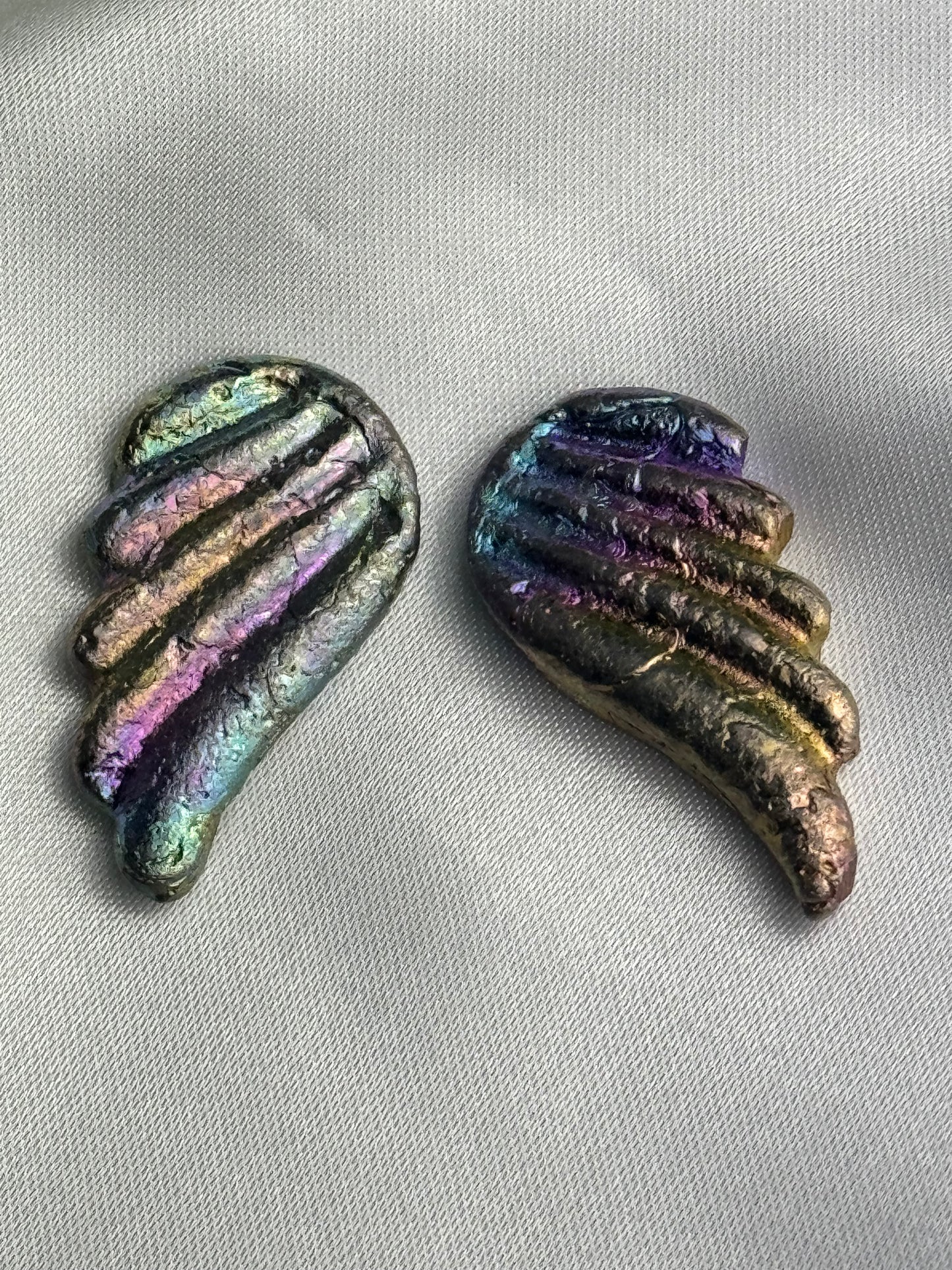 Rainbow Bismuth Angel Wings Carving Set of 2