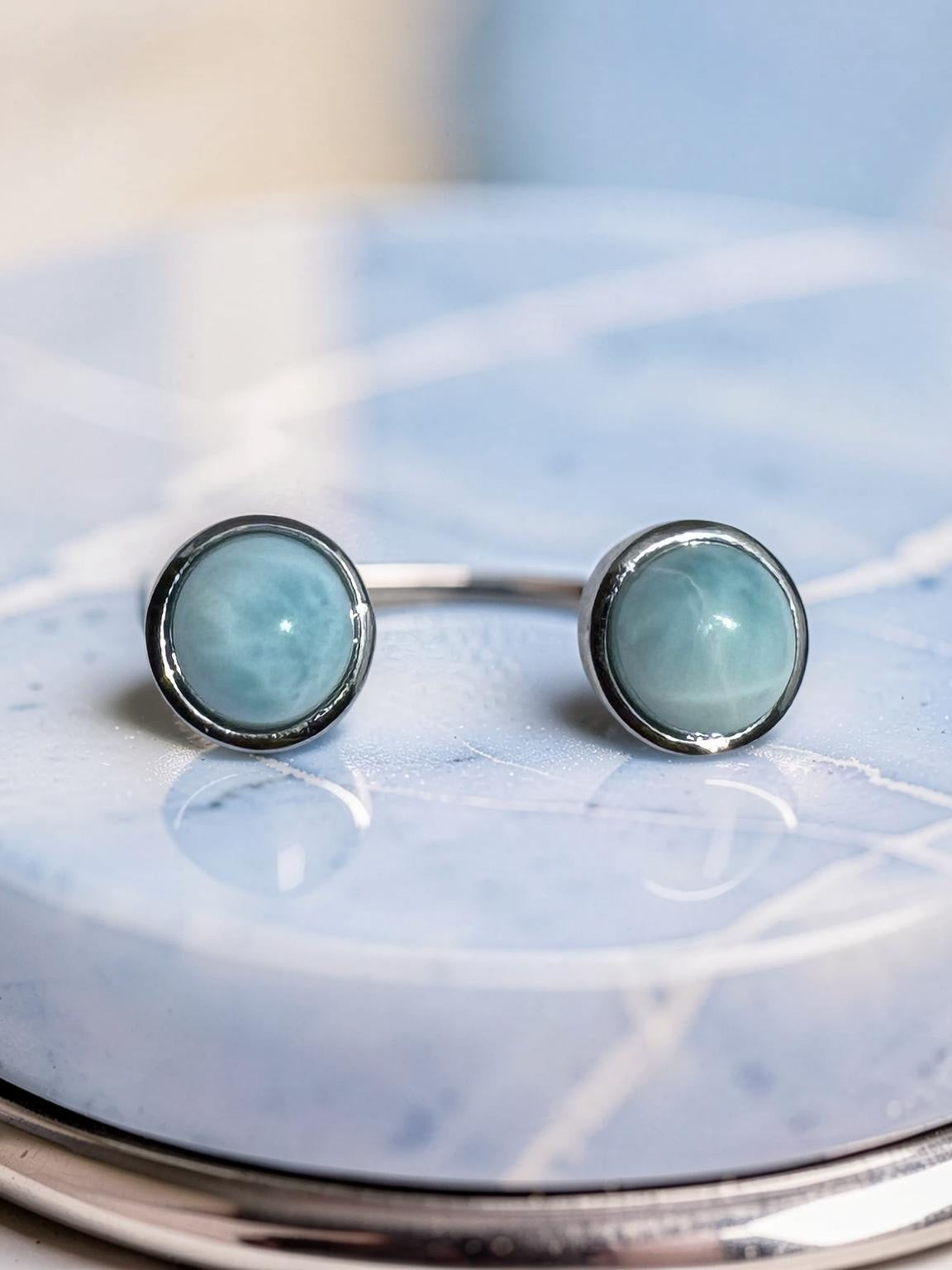 Larimar Round Stud Earrings 925 Sterling Silver