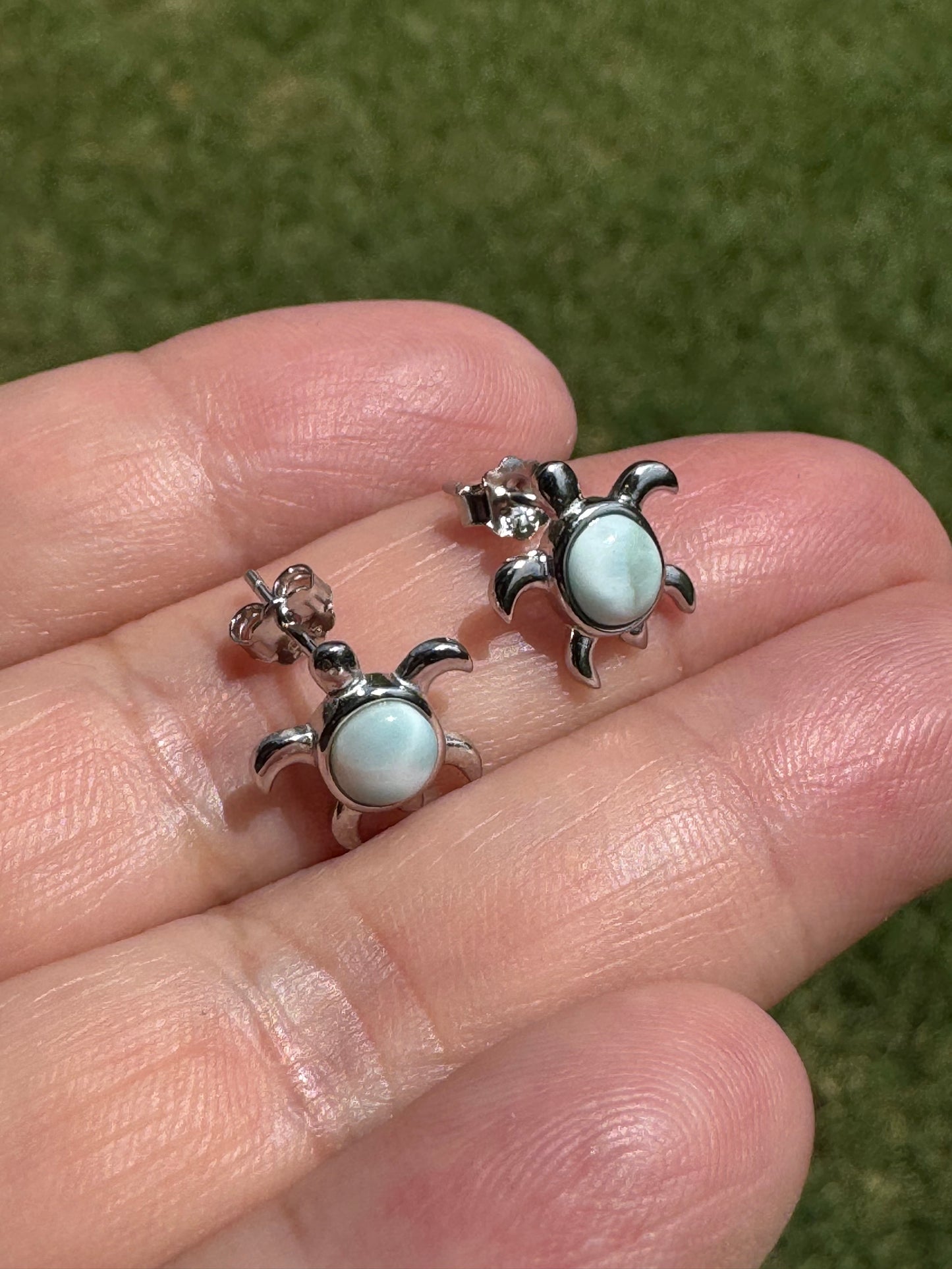 Larimar Sea Turtle Stud Earrings 925 Sterling Silver
