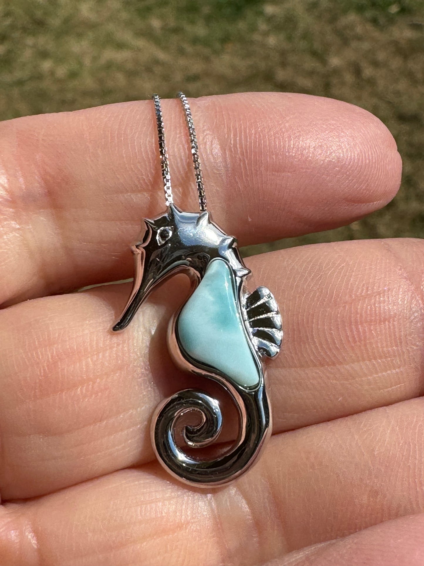 Larimar Seahorse Pendant 925 Sterling Silver and 925 Sterling Silver Chain