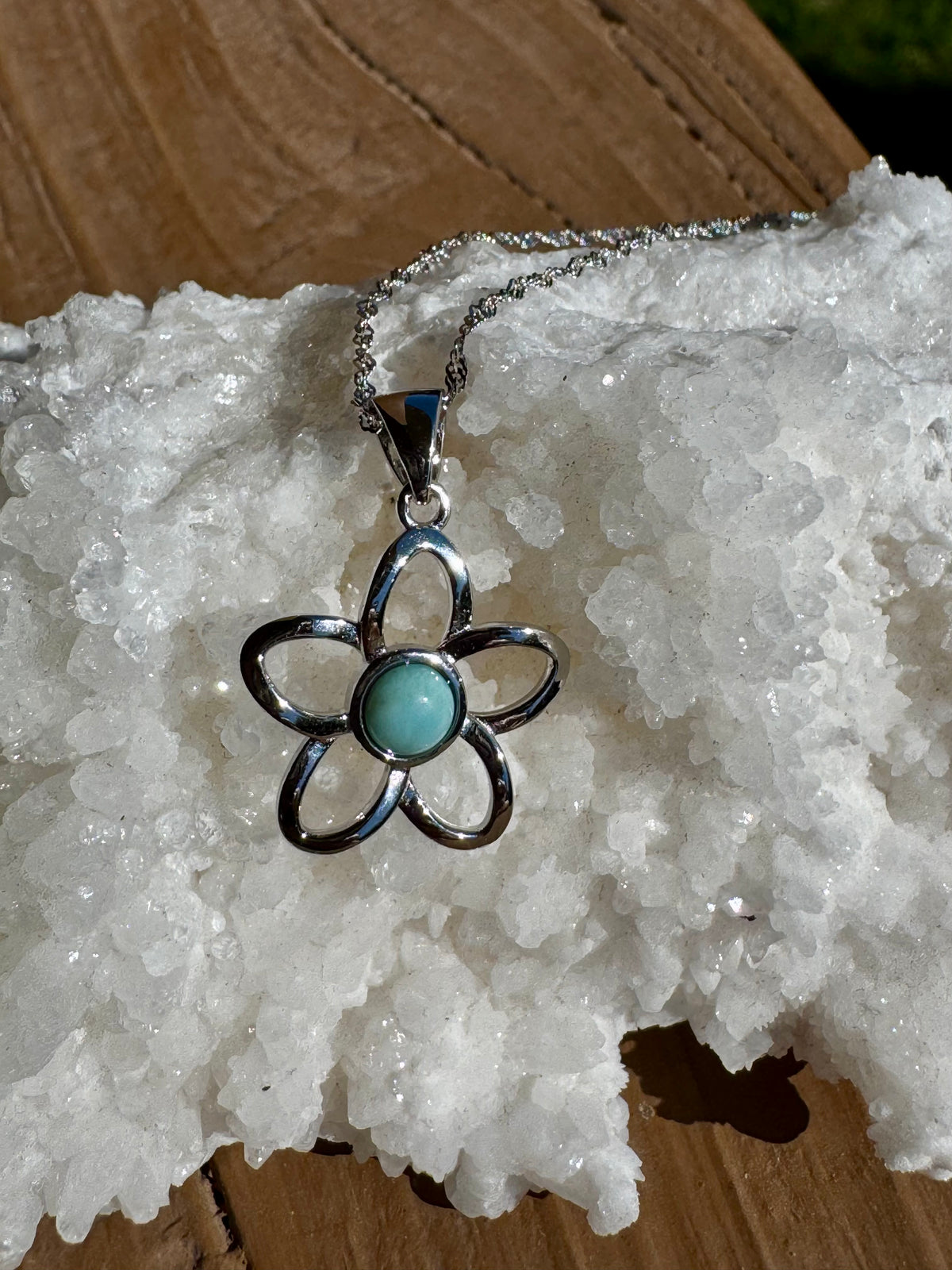 Larimar Flower Pendant 925 Sterling Silver - With or Without 925 Sterling Silver Chain