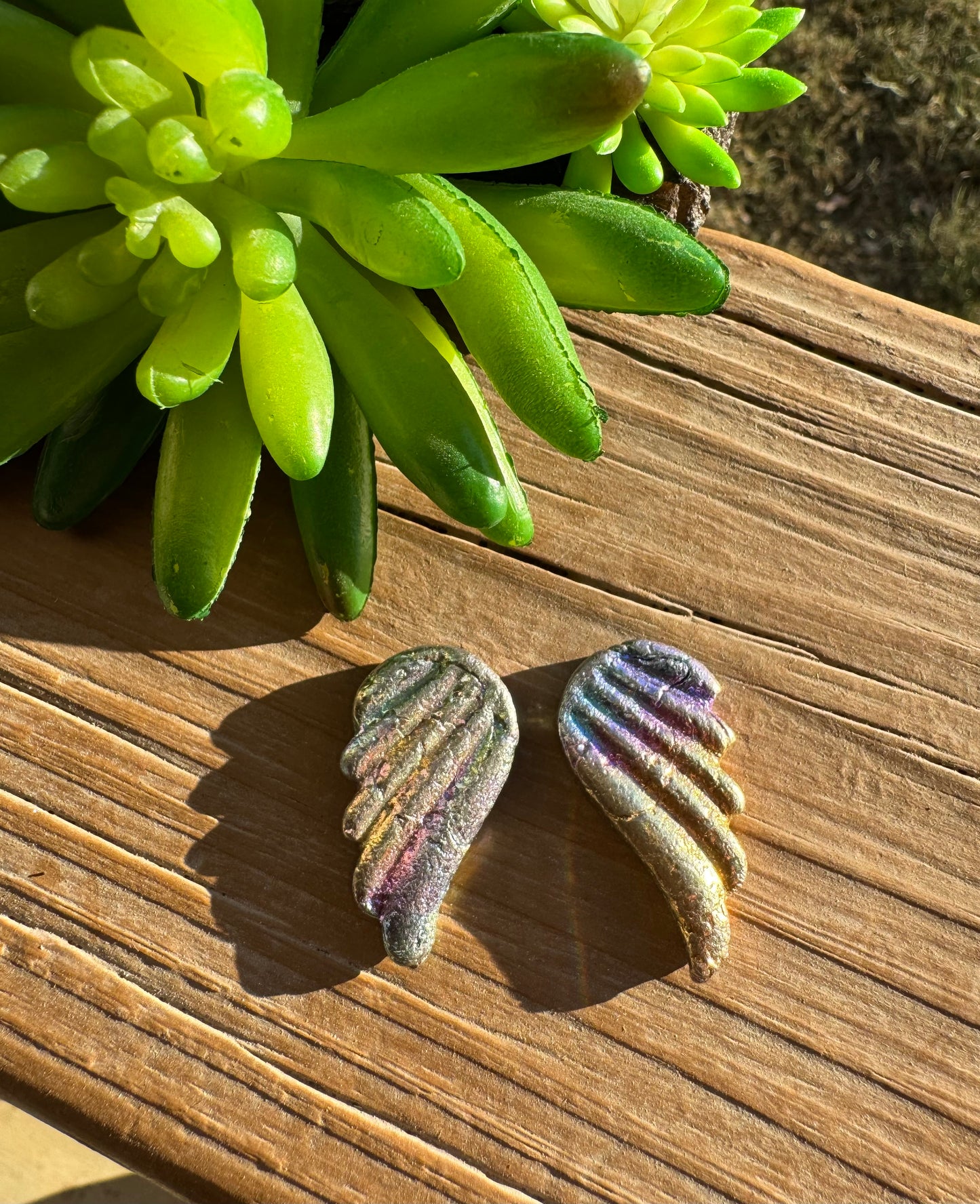 Rainbow Bismuth Angel Wings Carving Set of 2