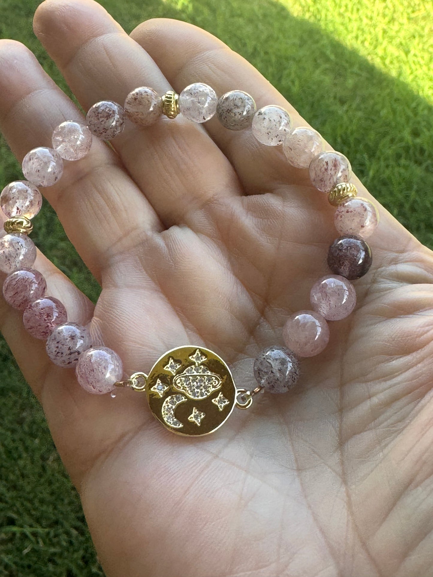 Rose Quartz and Gold-Plated Charm and Dividers 8 mm