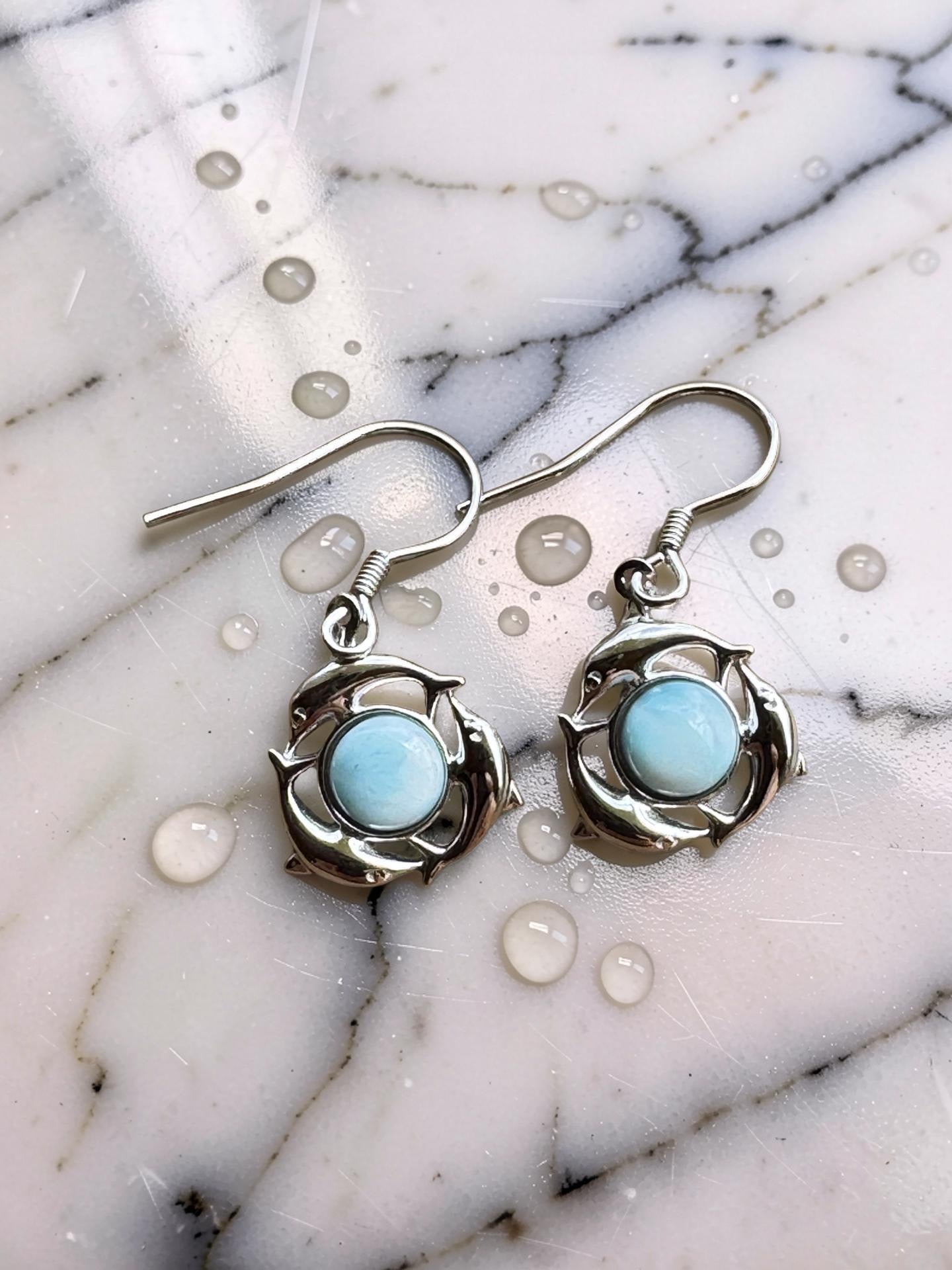 Larimar Dolphin Earrings 925 Sterling Silver