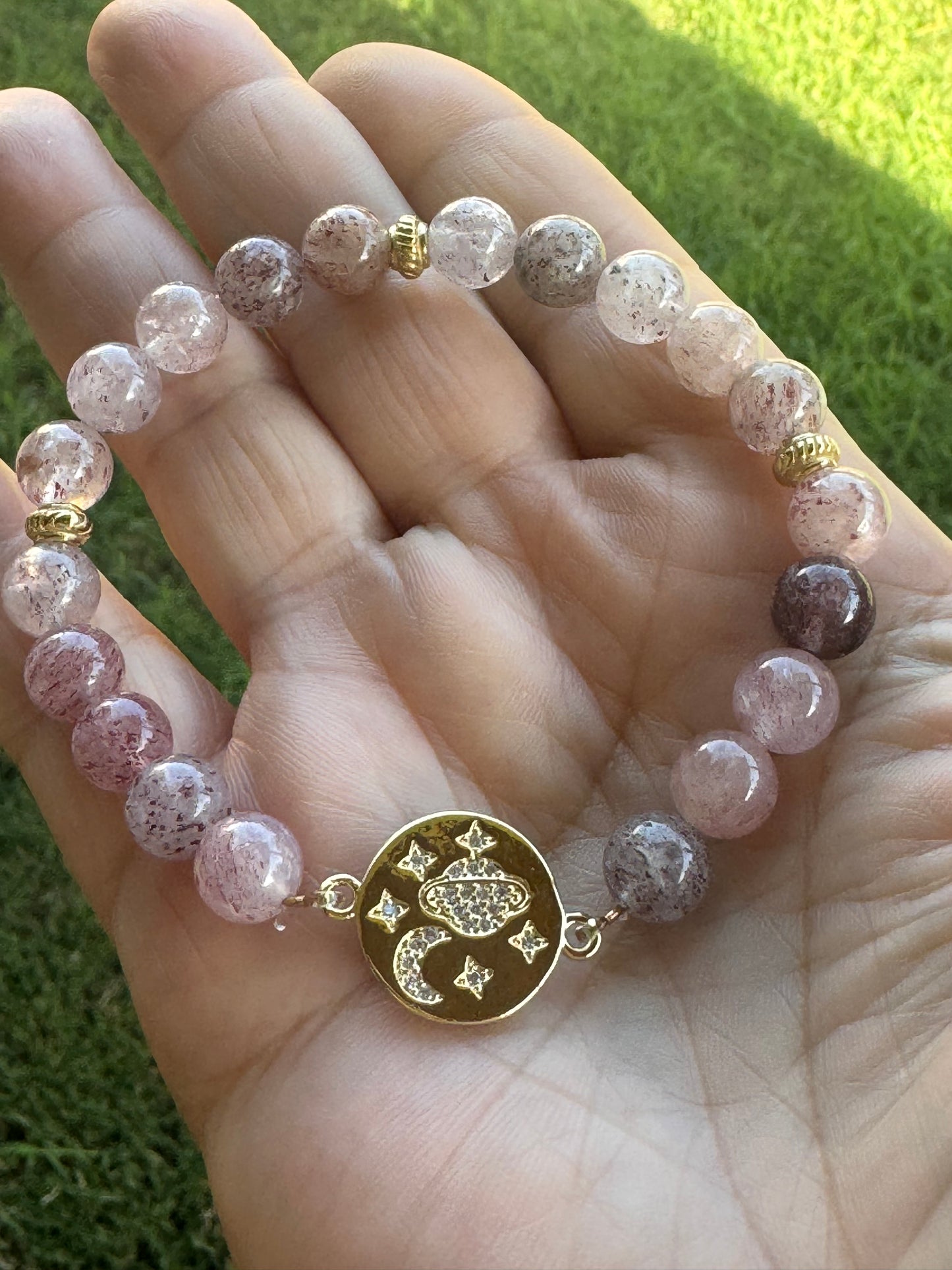 Rose Quartz and Gold-Plated Charm and Dividers 8 mm