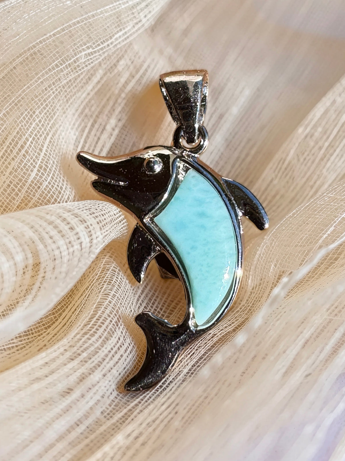 Larimar Dolphin Pendant 925 Sterling Silver with or without 925 Sterling Silver Chain