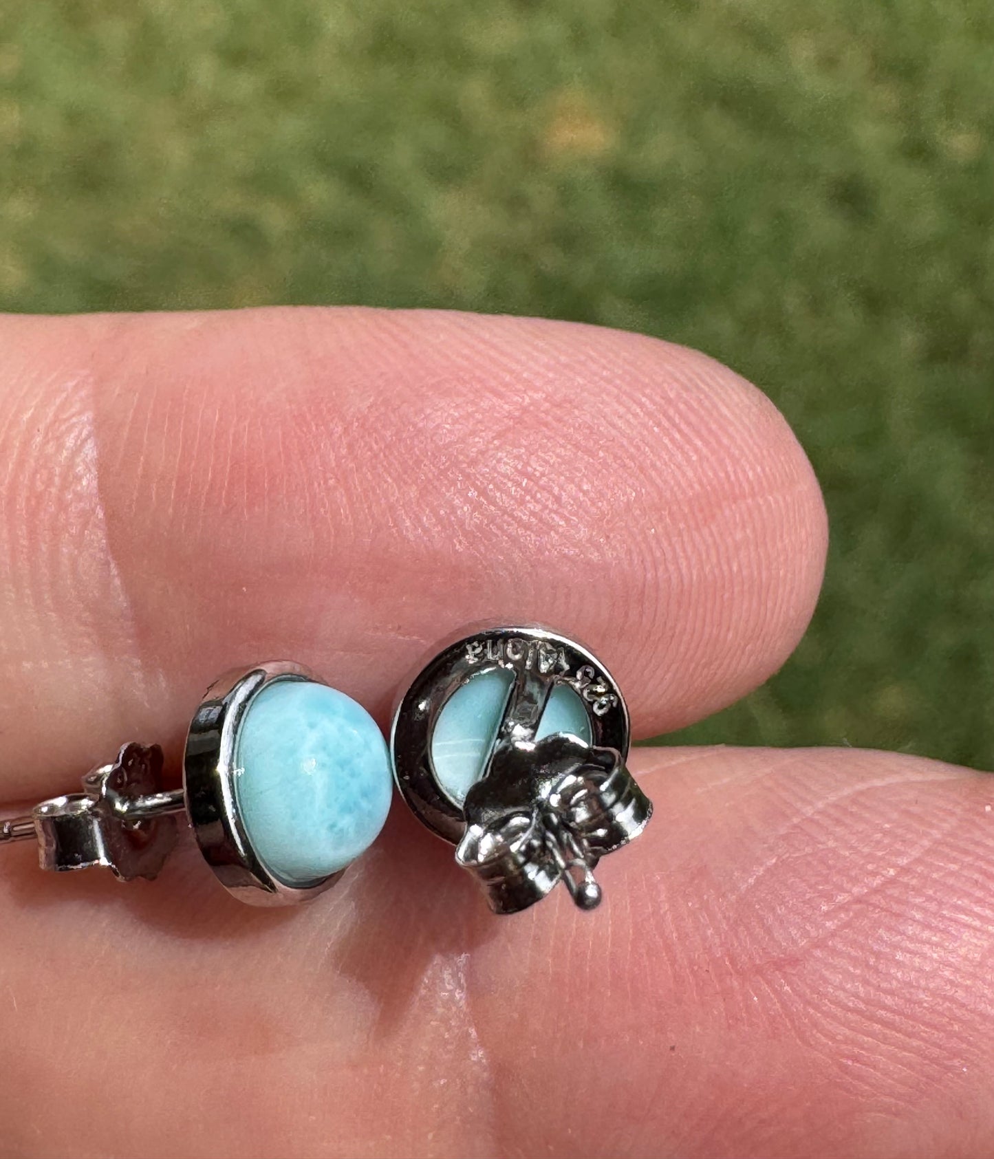 Larimar Round Stud Earrings 925 Sterling Silver