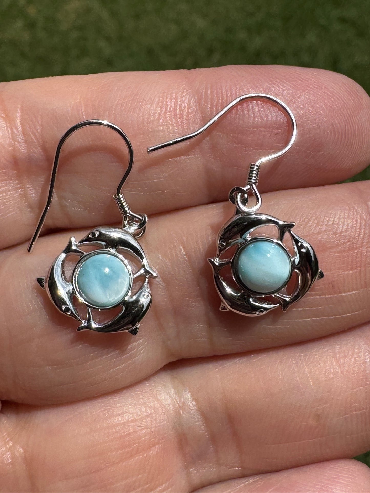 Larimar Dolphin Earrings 925 Sterling Silver