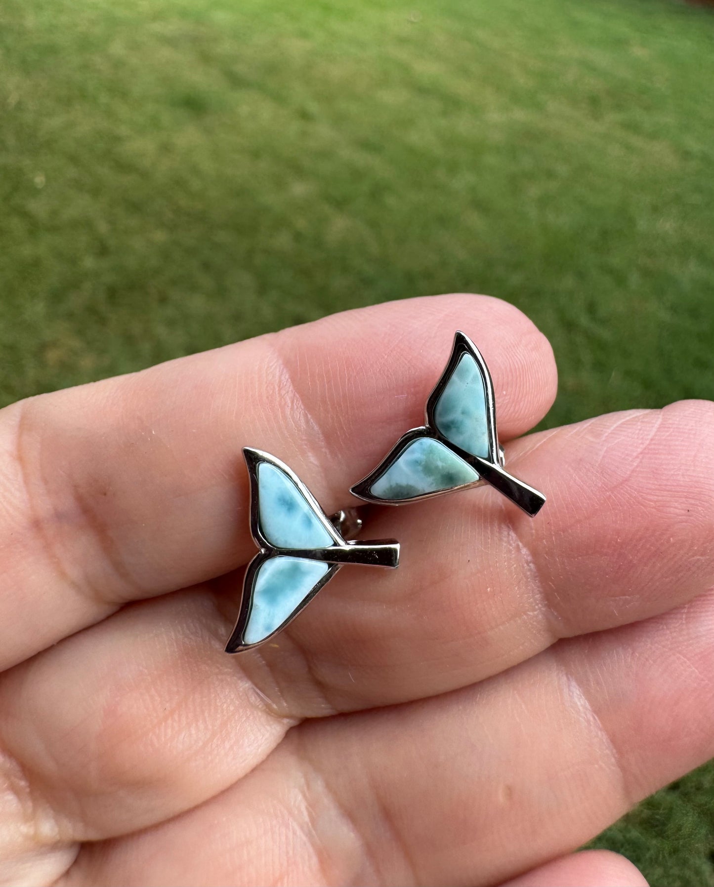 Larimar Dolphin Tail Stud Earrings 925 Sterling Silver