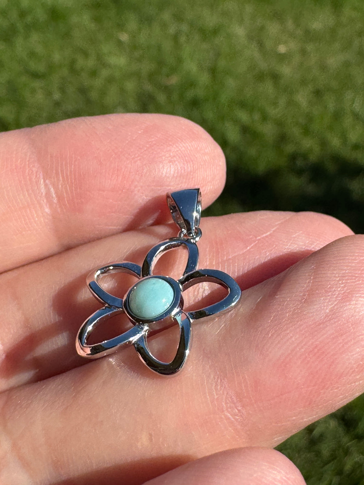Larimar Flower Pendant 925 Sterling Silver - With or Without 925 Sterling Silver Chain