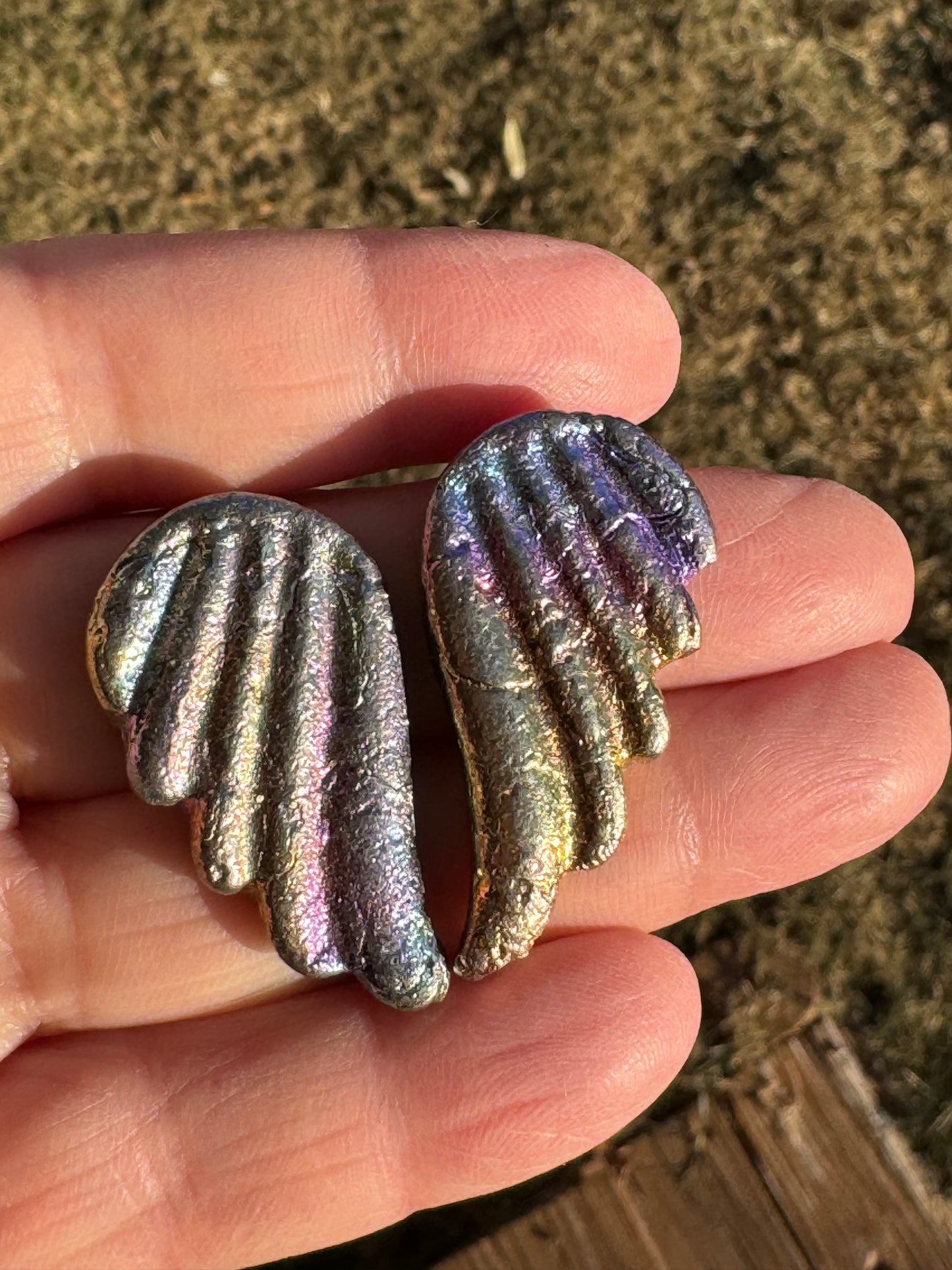 Rainbow Bismuth Angel Wings Carving Set of 2