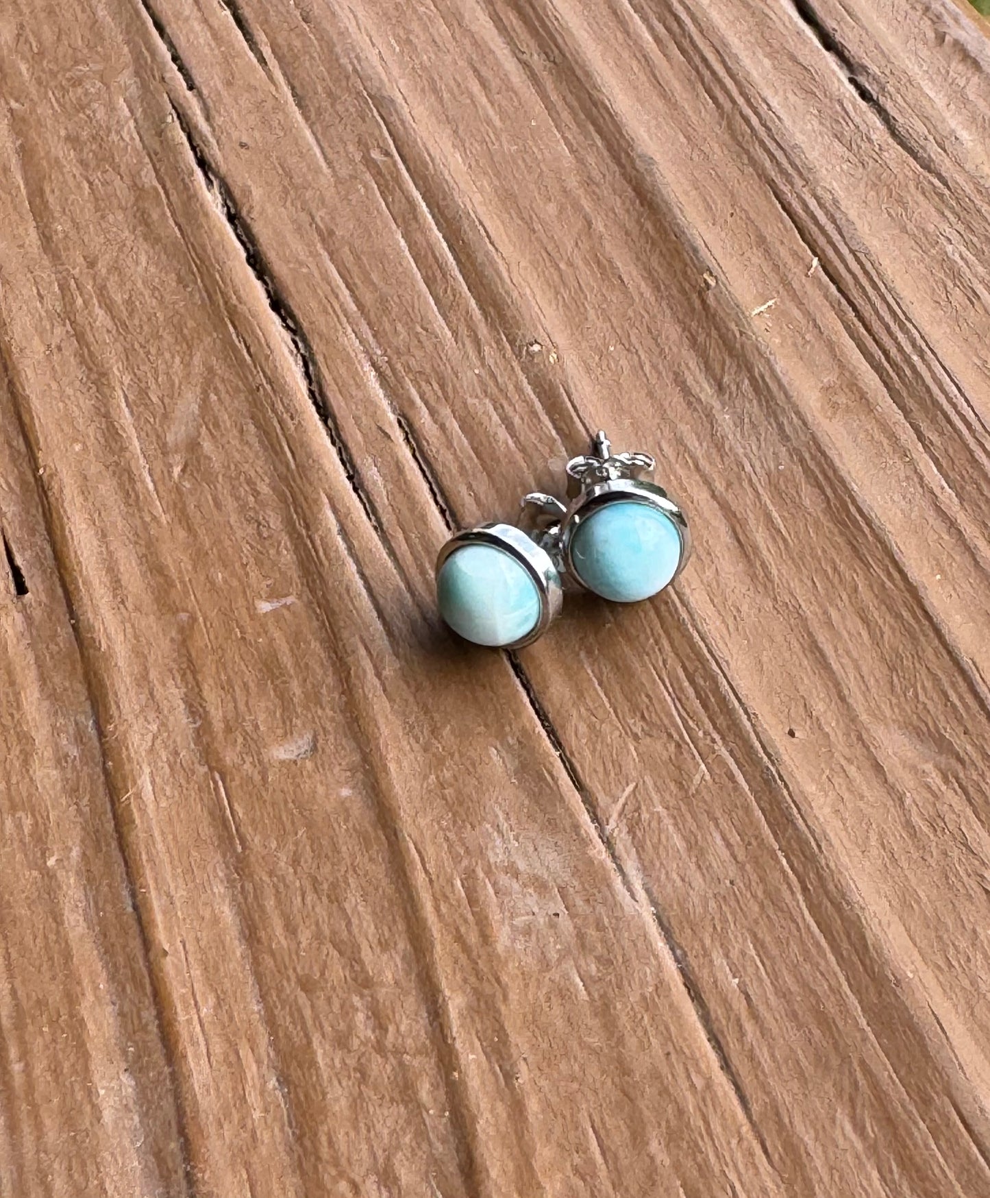 Larimar Round Stud Earrings 925 Sterling Silver