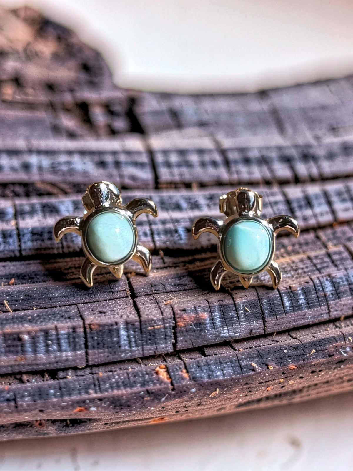 Larimar Sea Turtle Stud Earrings 925 Sterling Silver