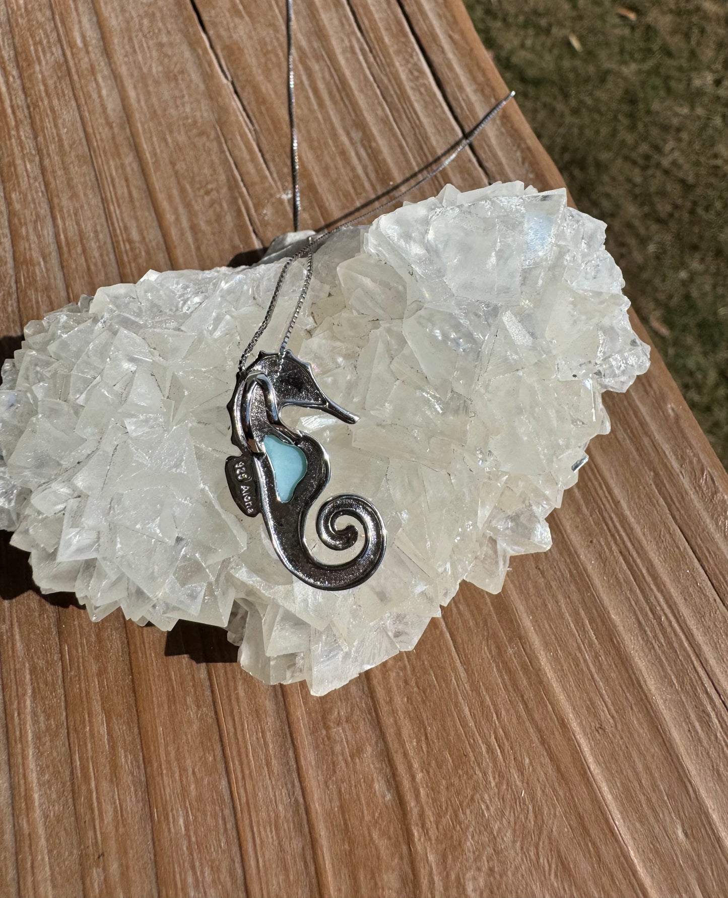 Larimar Seahorse Pendant 925 Sterling Silver and 925 Sterling Silver Chain