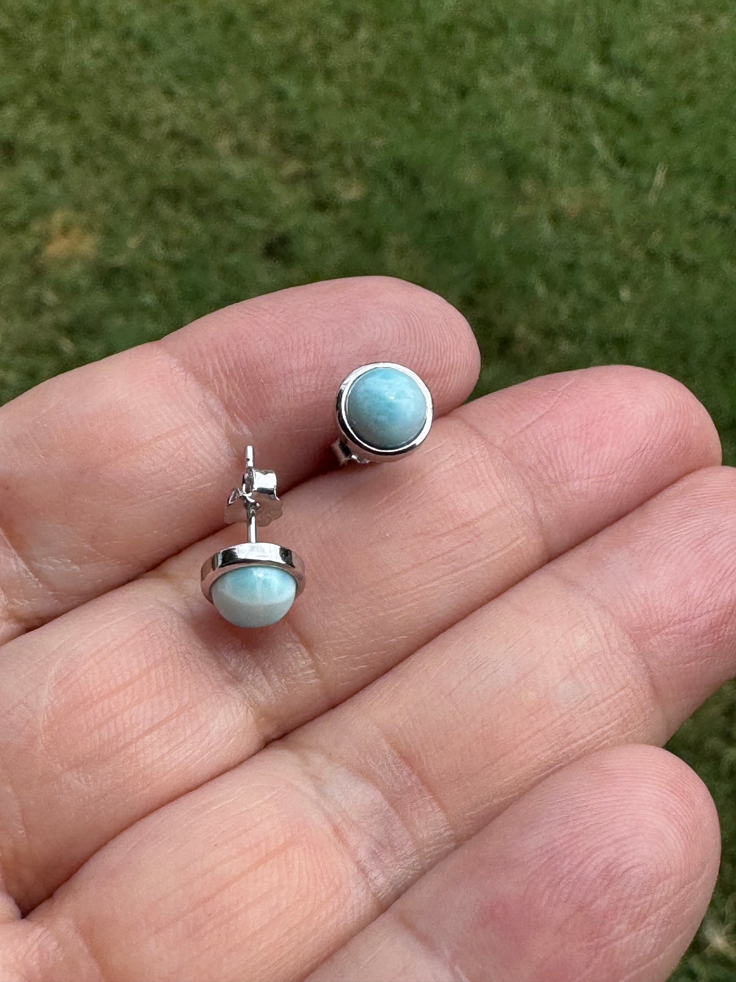 Larimar Round Stud Earrings 925 Sterling Silver